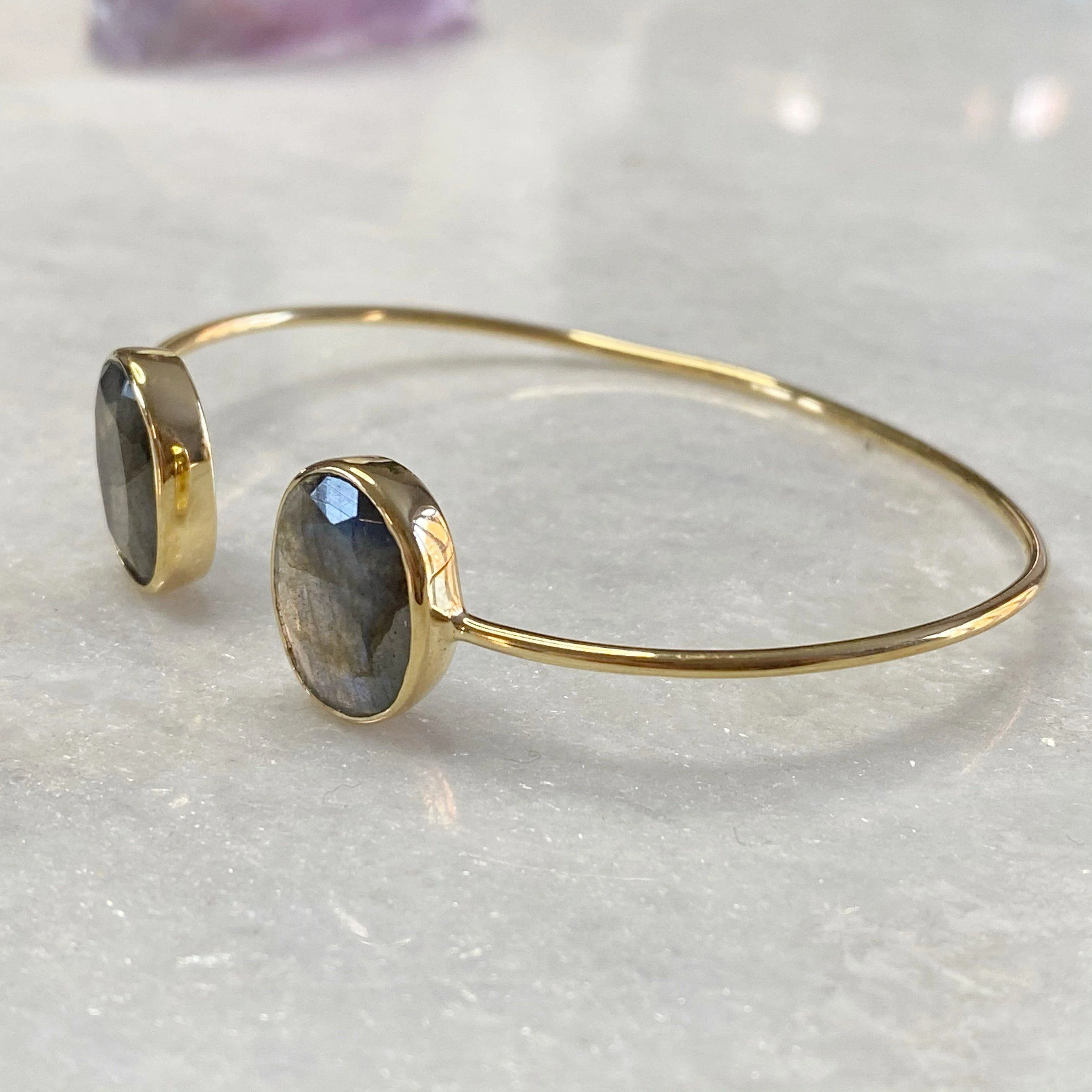 14K Gold Vermeil Labradorite Gemstone Cuff Bracelet - Image 3