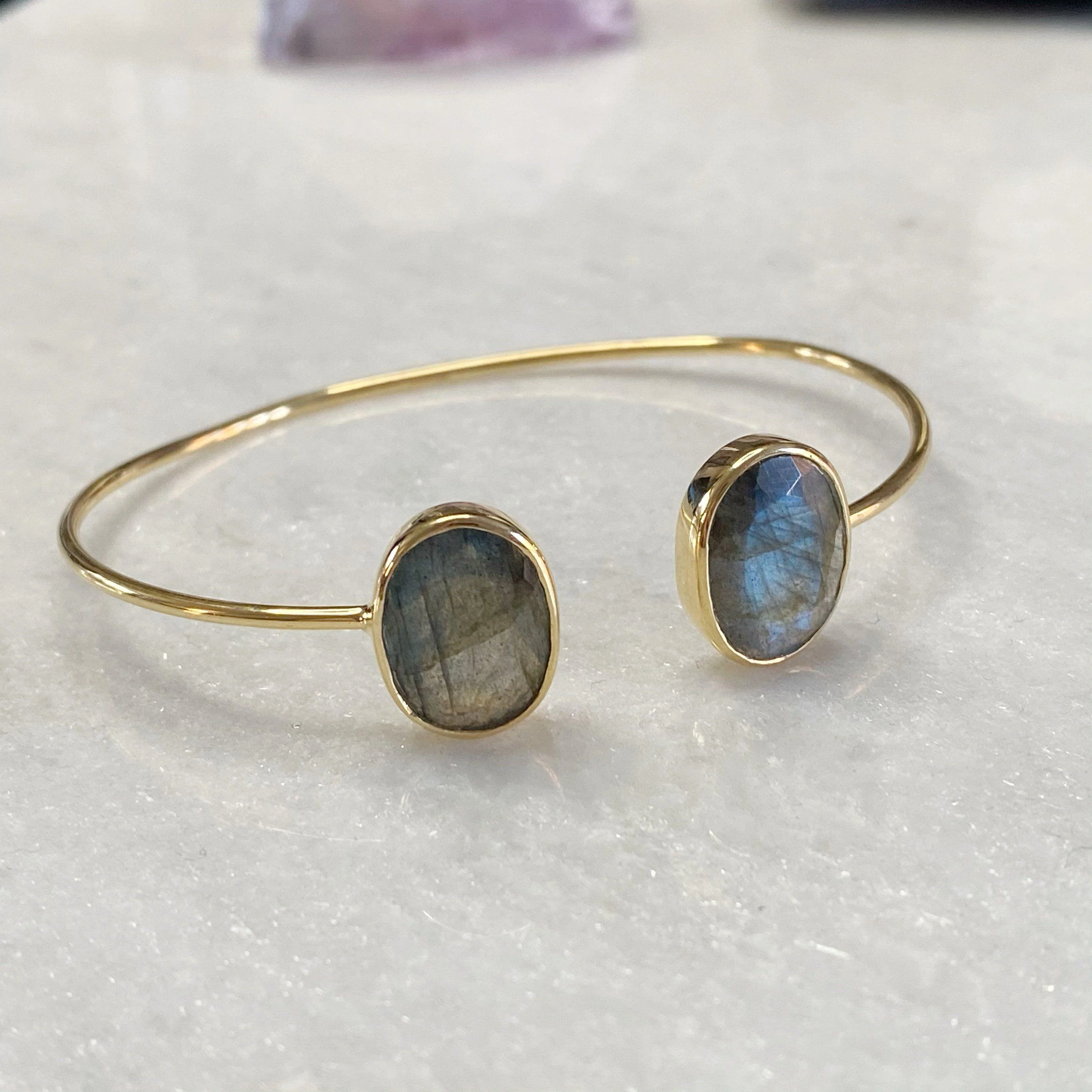 14K Gold Vermeil Labradorite Gemstone Cuff Bracelet - Image 4