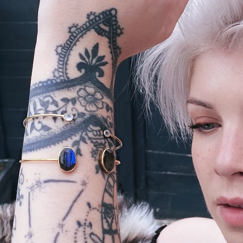 14K Gold Vermeil Labradorite Gemstone Cuff Bracelet - Image 5