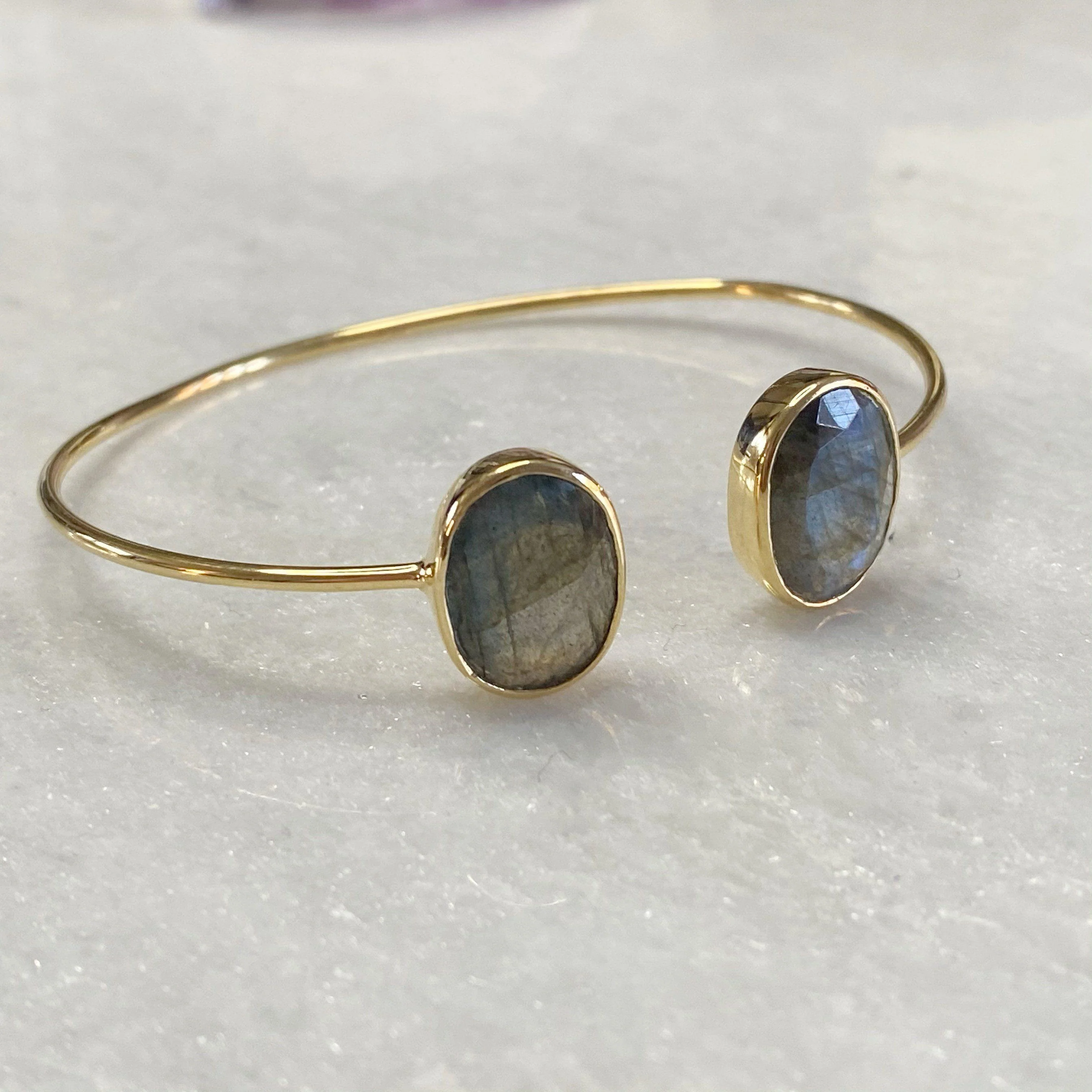 14K Gold Vermeil Labradorite Gemstone Cuff Bracelet - Image 6