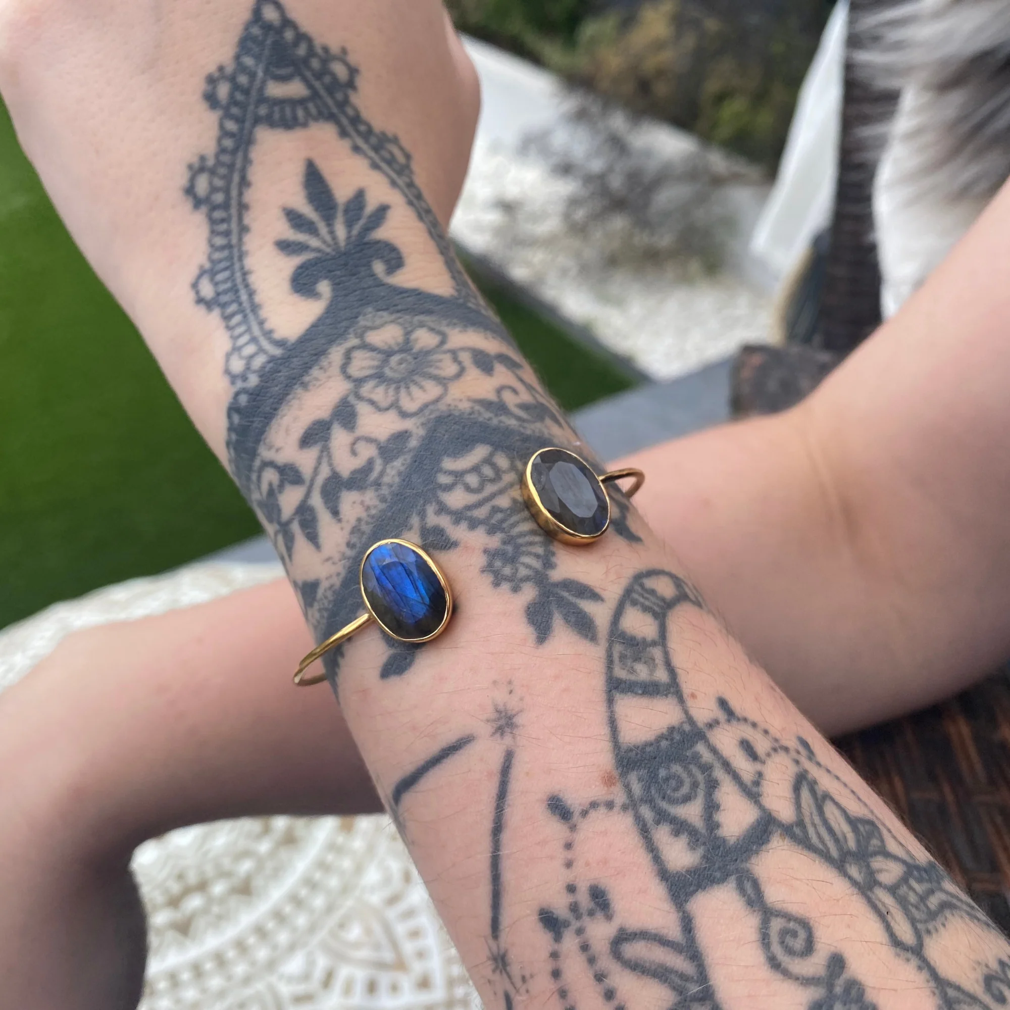 14K Gold Vermeil Labradorite Gemstone Cuff Bracelet - Image 8