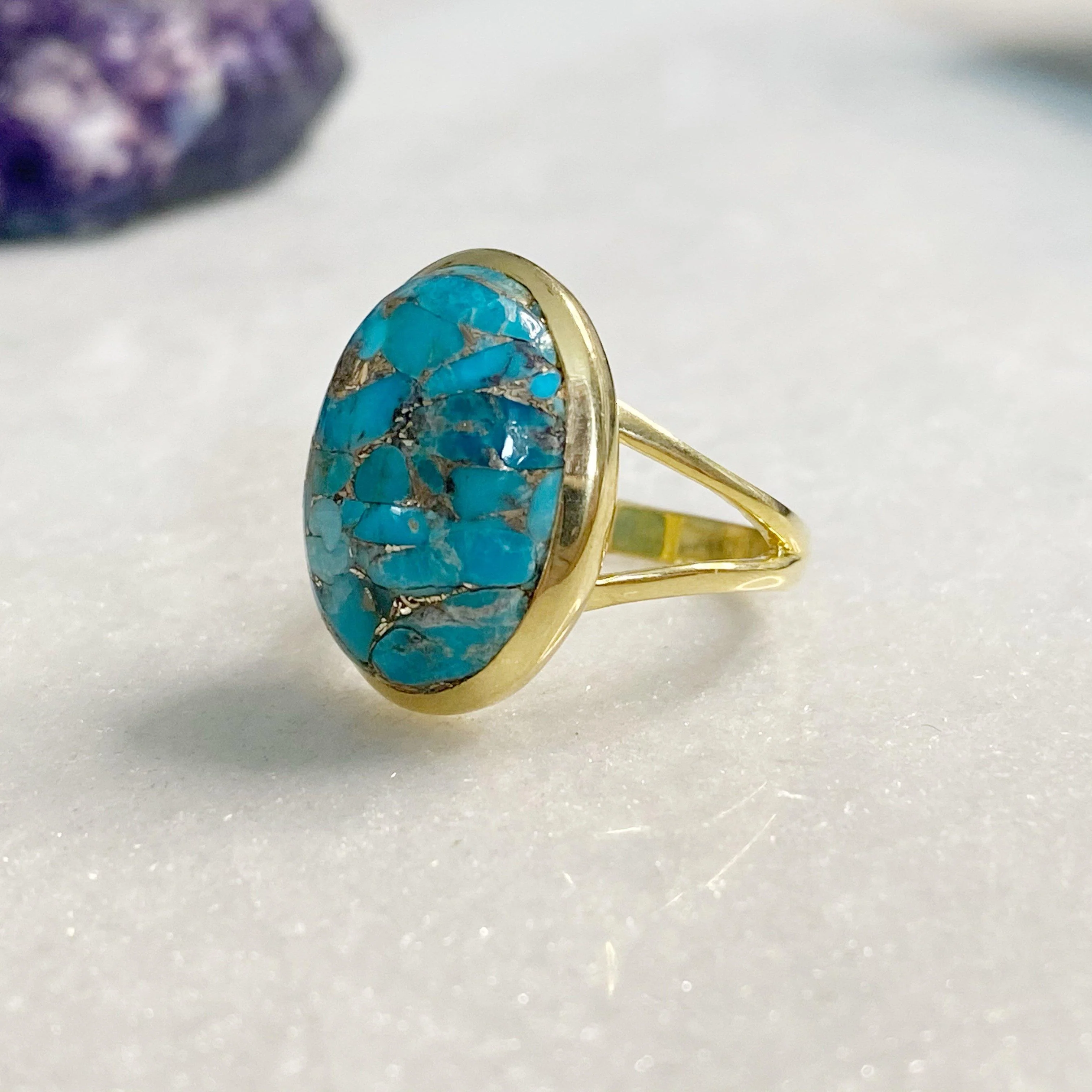 14k Gold Vermeil Statement Turquoise Ring - Image 3