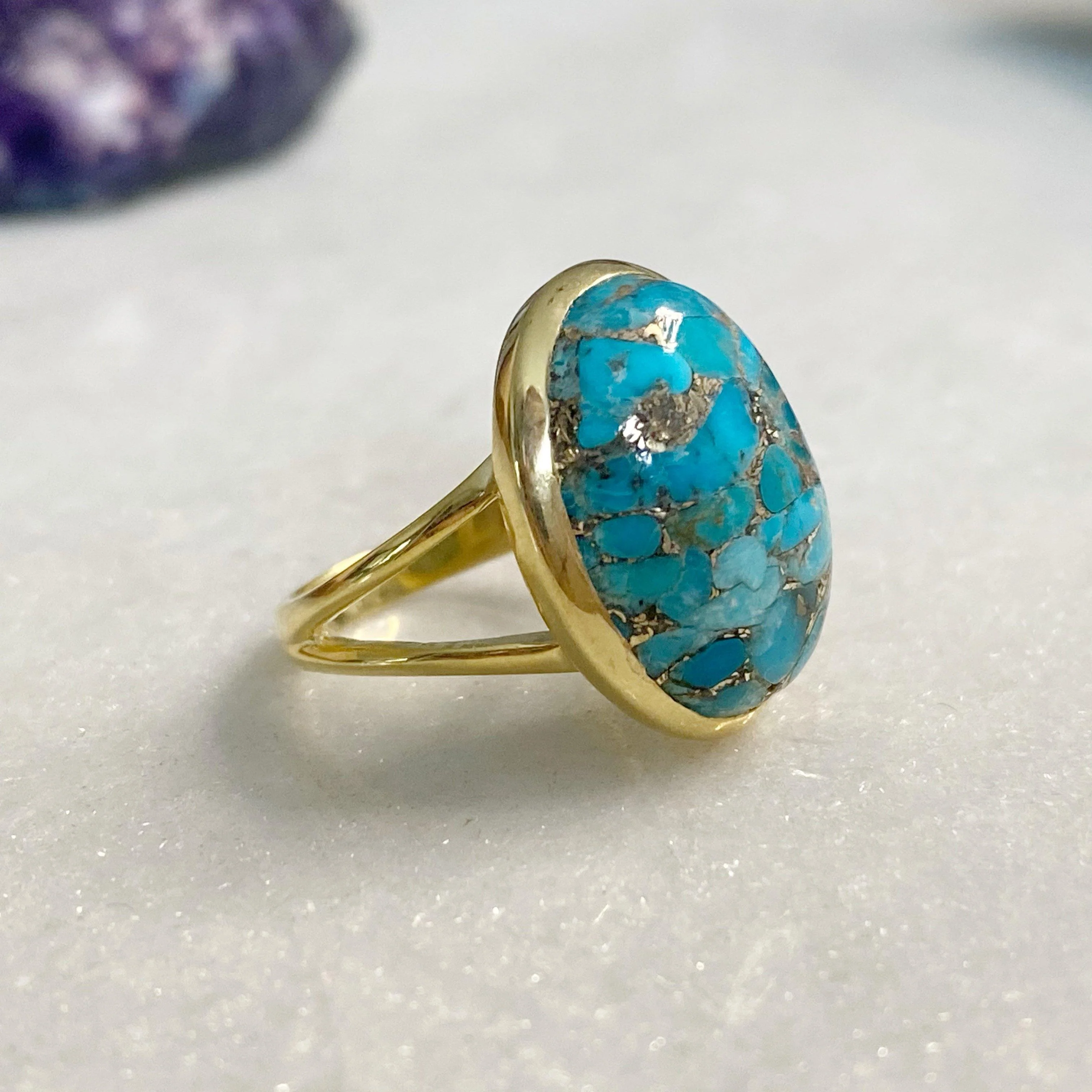 14k Gold Vermeil Statement Turquoise Ring - Image 4