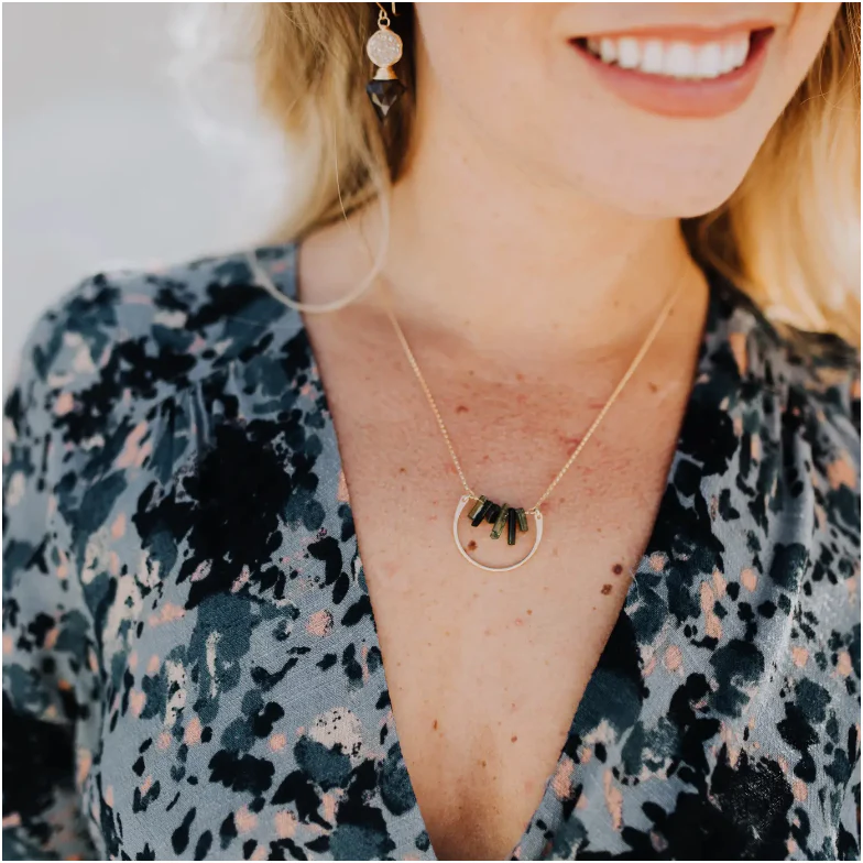 Aquamarine Bar Graph Gold Filled Necklace -NEW - Image 3