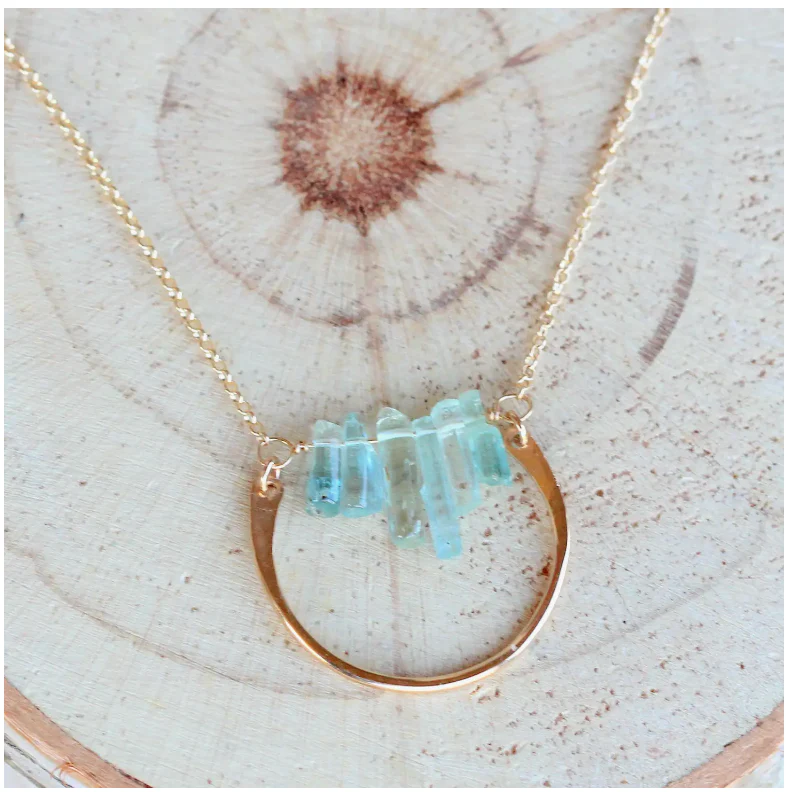 Aquamarine Bar Graph Gold Filled Necklace -NEW - Image 4