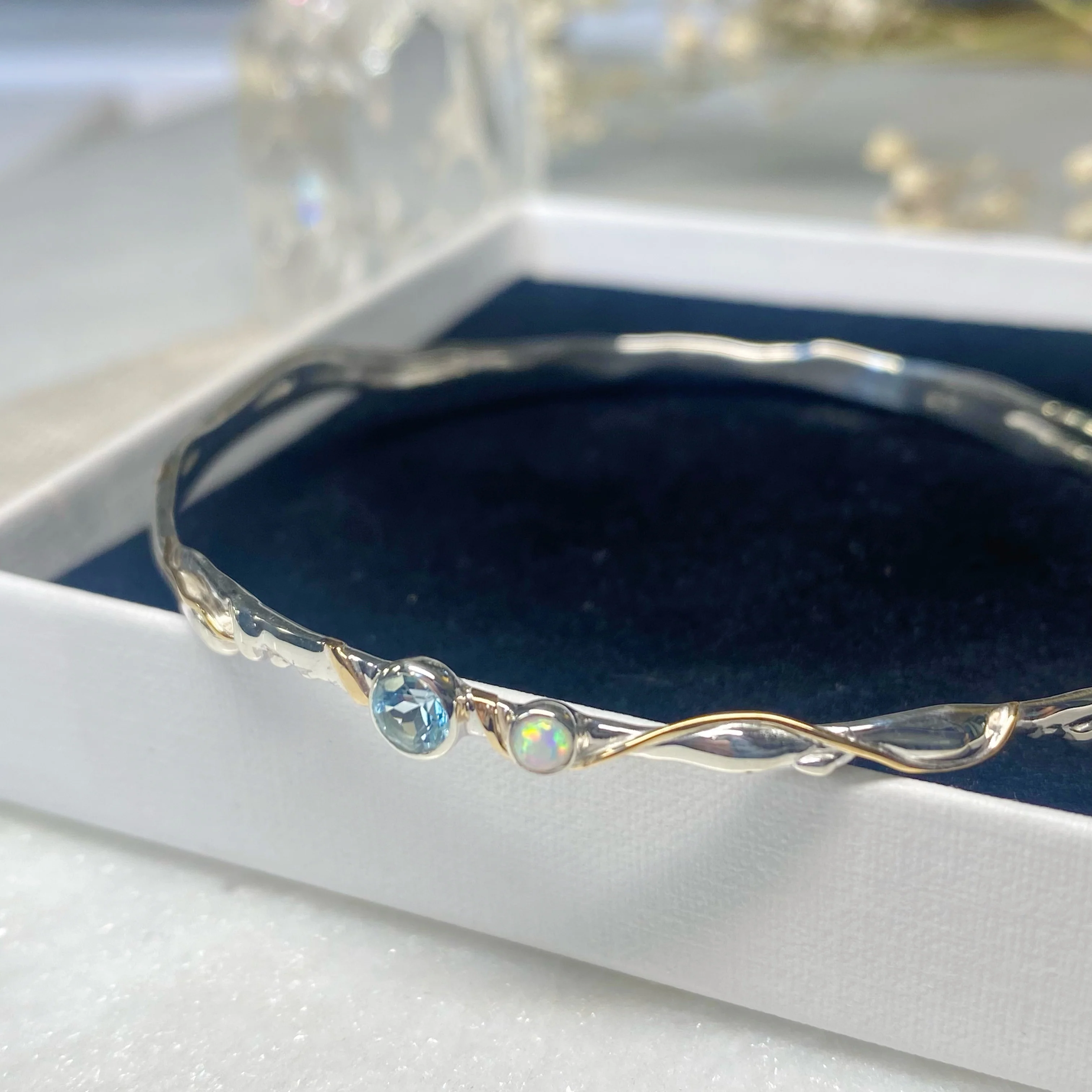 Blue Topaz & Opal Bangle in Sterling Silver - Image 3
