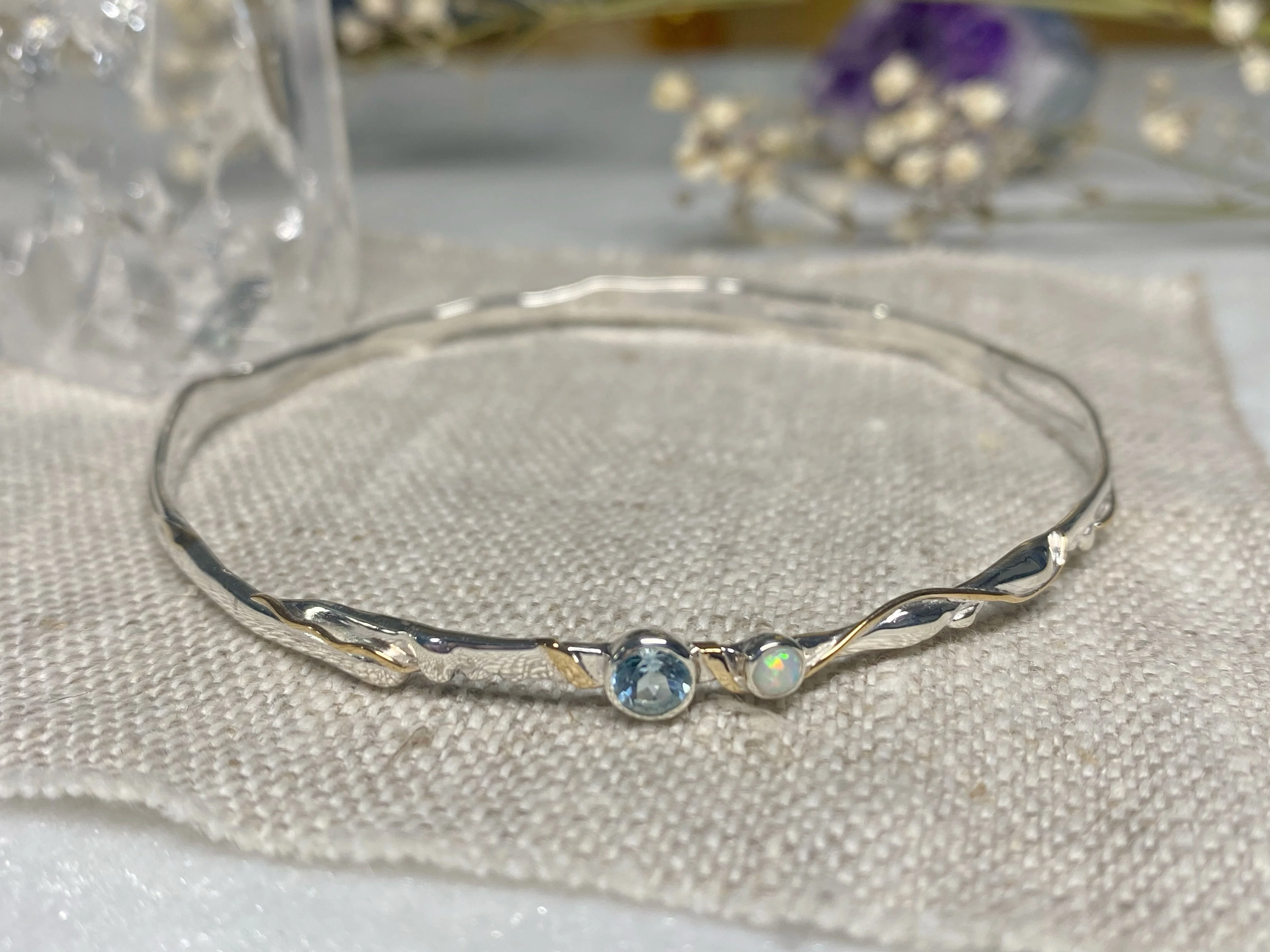 Blue Topaz & Opal Bangle in Sterling Silver - Image 4