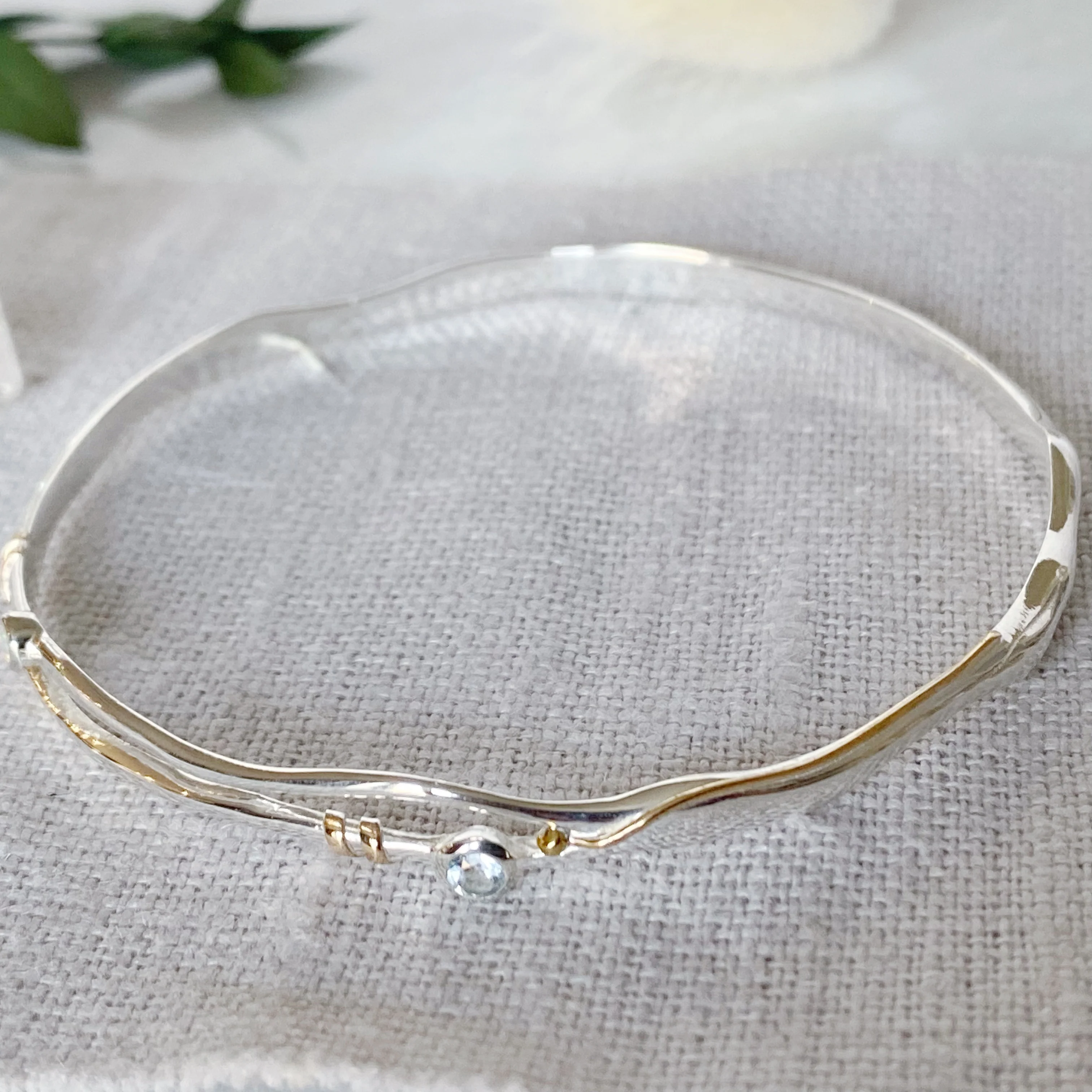 Blue Topaz & white Opal Bangle in Sterling Silver - Image 4