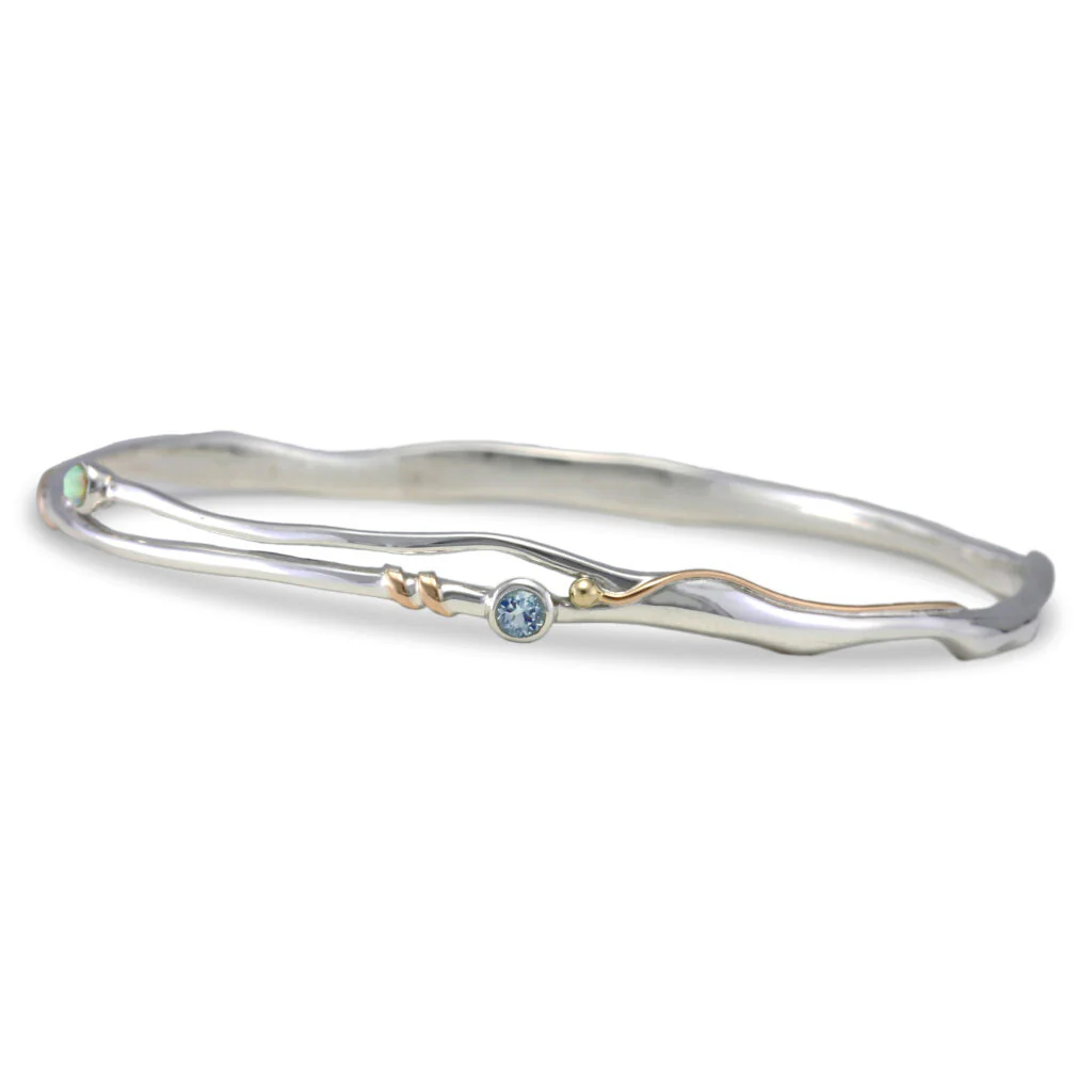 Blue Topaz & white Opal Bangle in Sterling Silver - Image 5