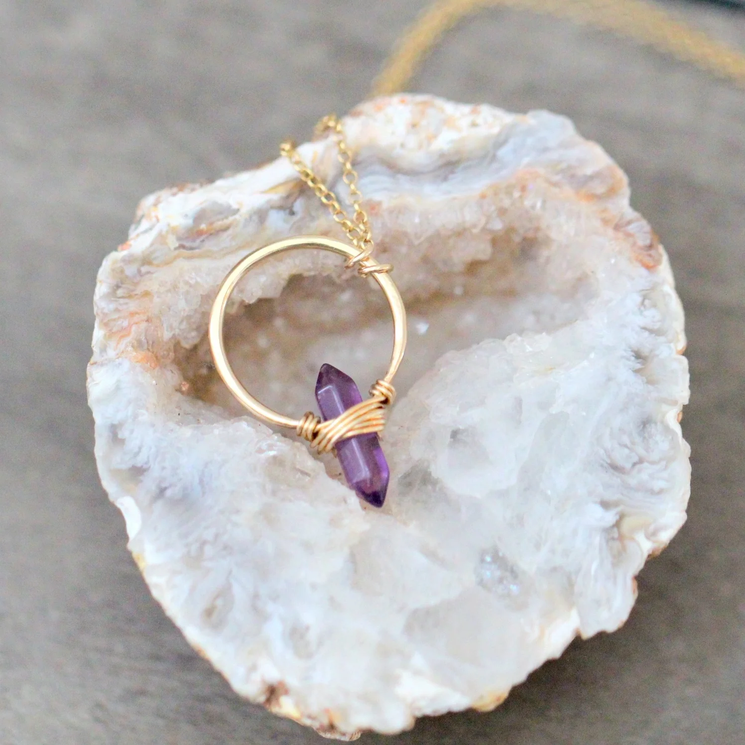 Gold Crest Necklace -Amethyst - Image 4