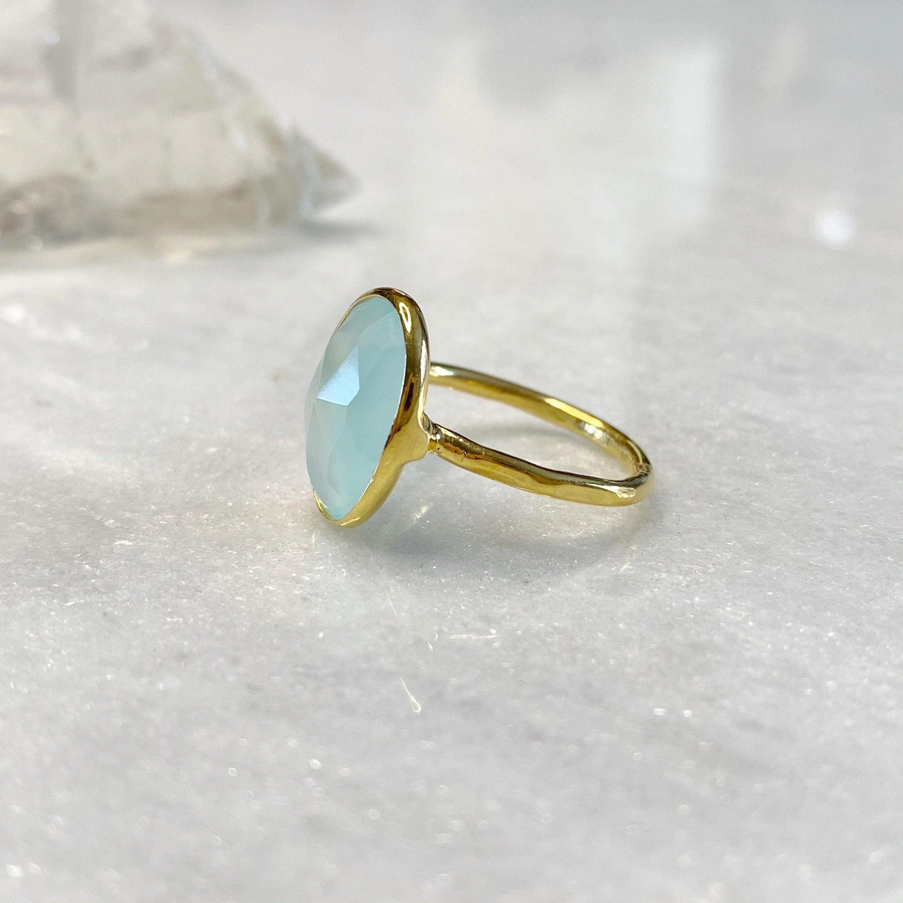 Dainty 18k Gold Vermeil Aqua Chalcedony Ring - Image 4