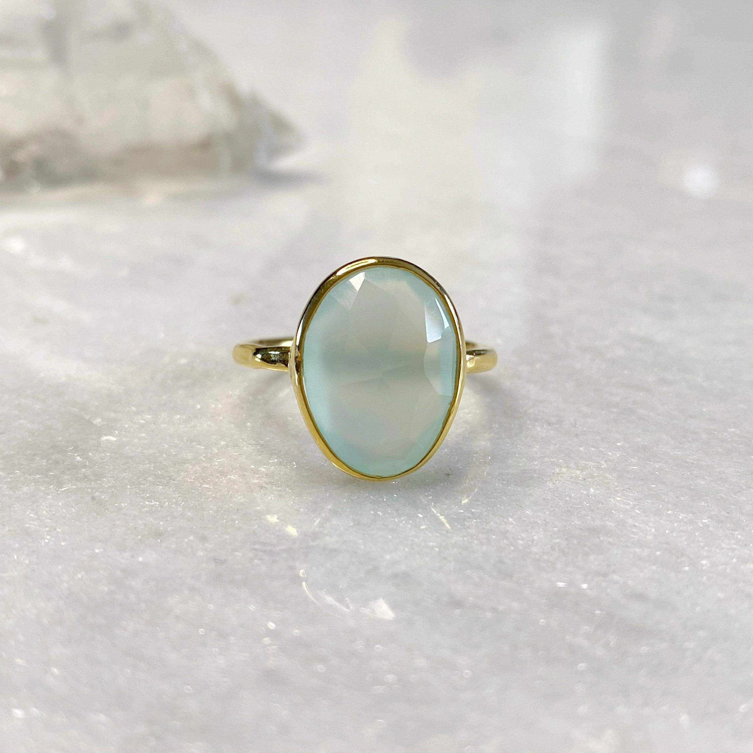 Dainty 18k Gold Vermeil Aqua Chalcedony Ring - Image 7