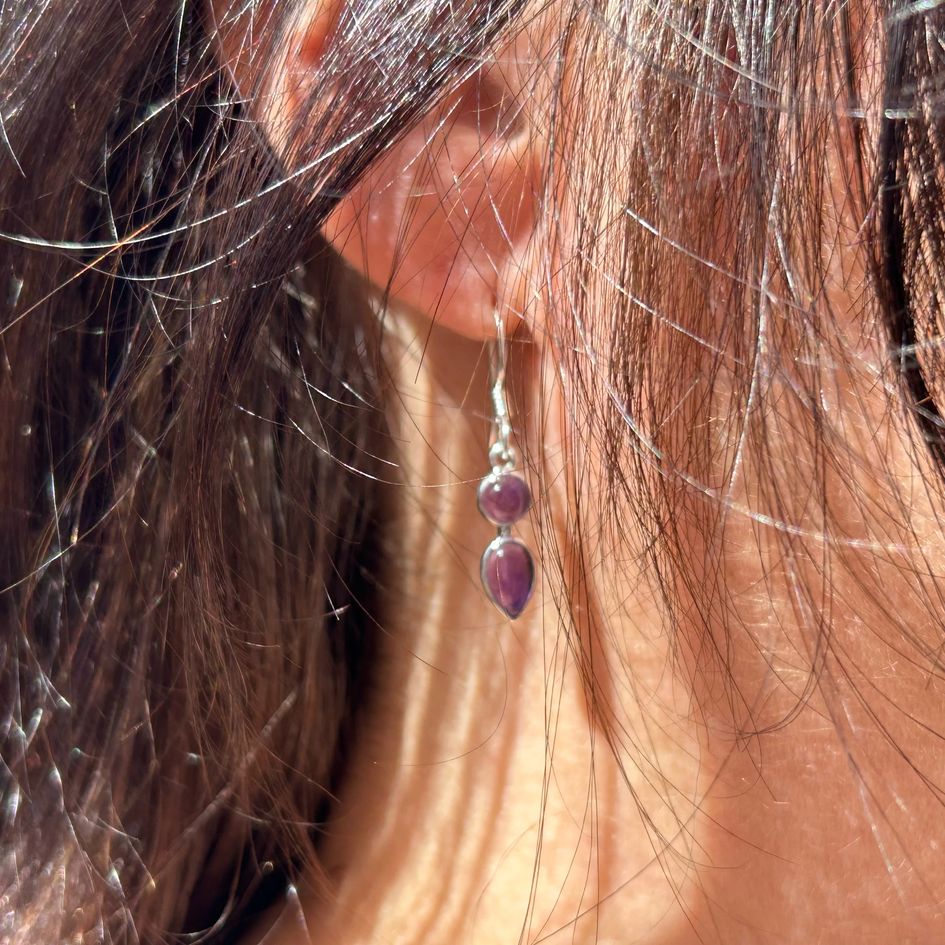 Dainty Amethyst Droplet Earrings - Image 3