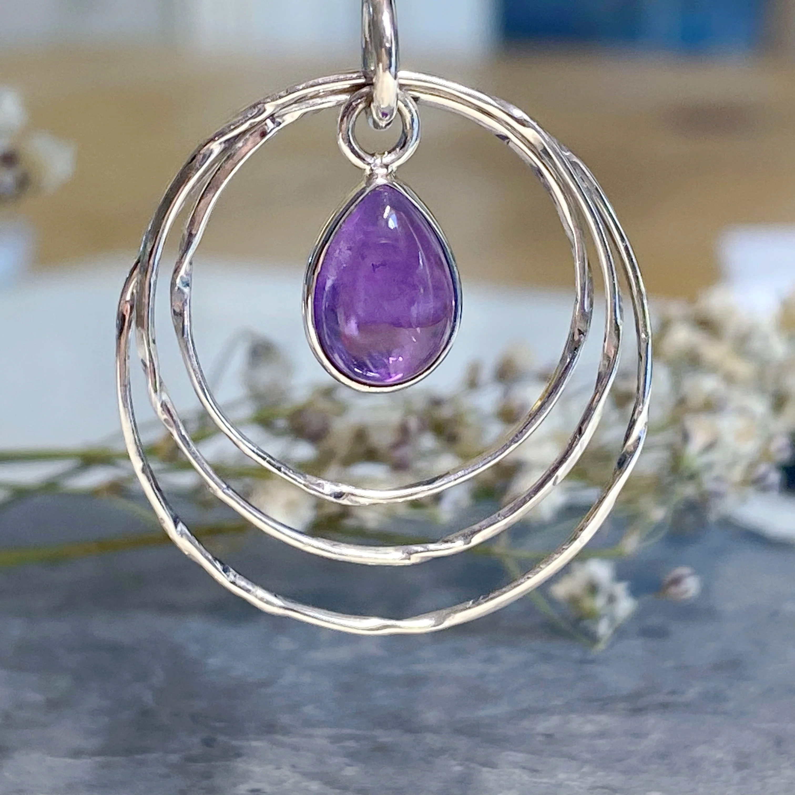 Eleri Teardrop Gemstone Hoop Earrings -Amethyst- NEW - Image 3