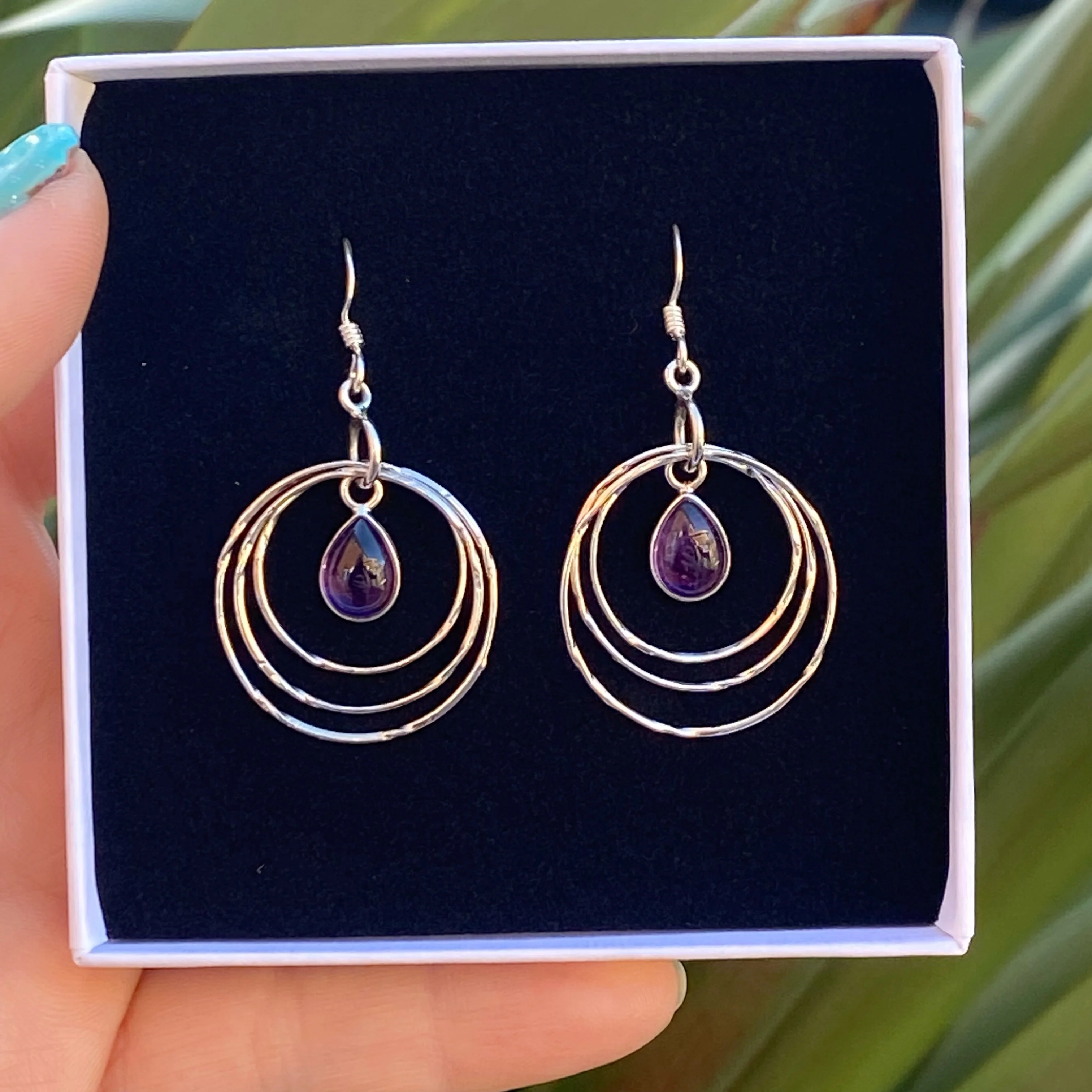 Eleri Teardrop Gemstone Hoop Earrings -Amethyst- NEW - Image 4