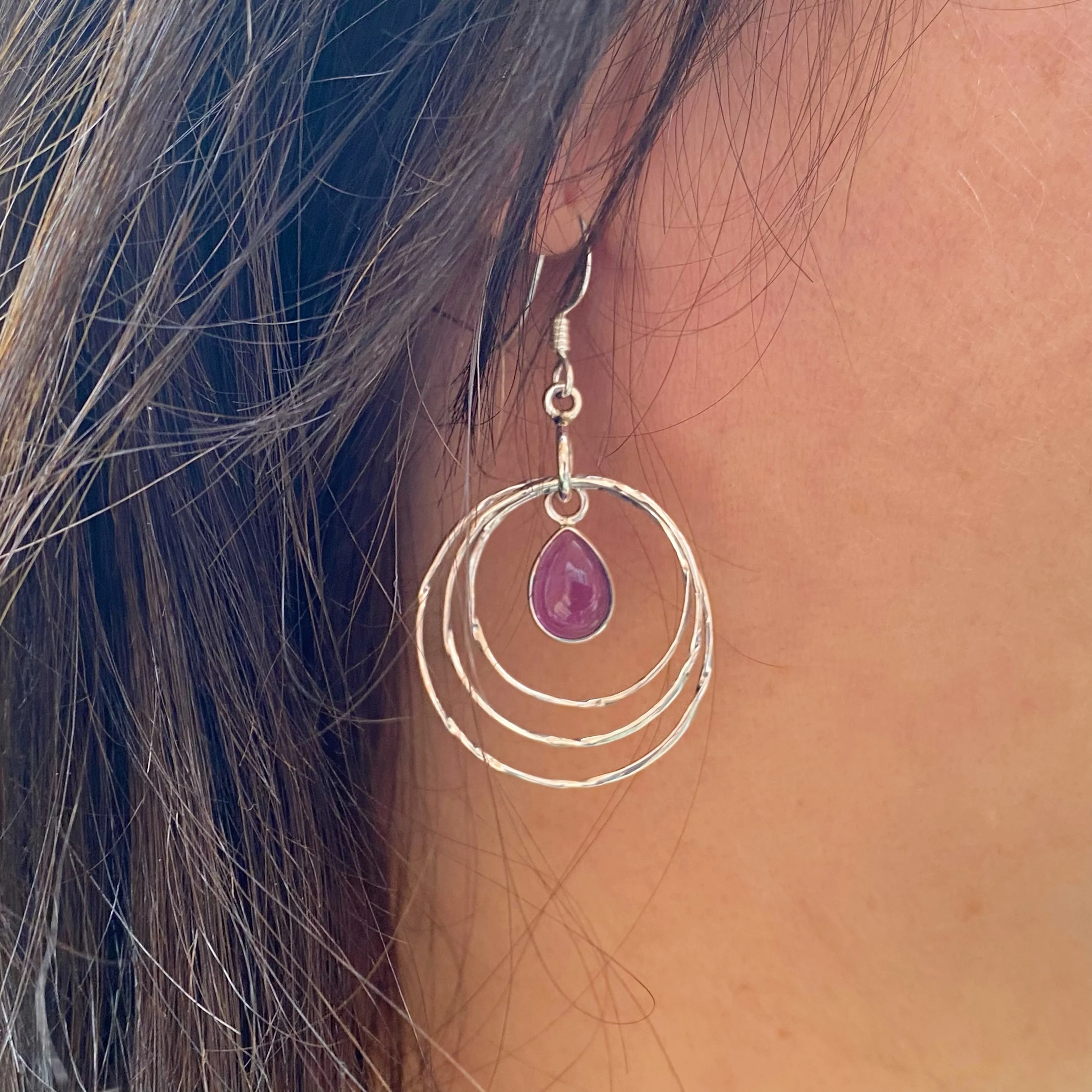 Eleri Teardrop Gemstone Hoop Earrings -Amethyst- NEW - Image 7