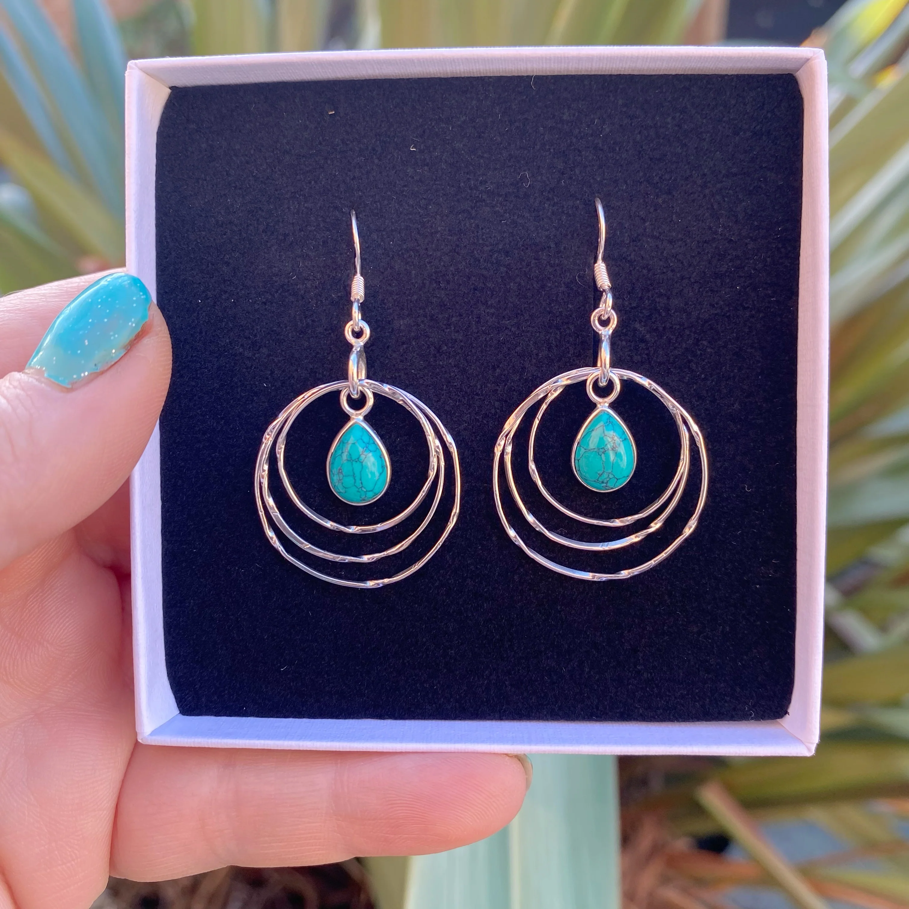 Eleri Teardrop Gemstone Hoop Earrings -Turquoise- - Image 3