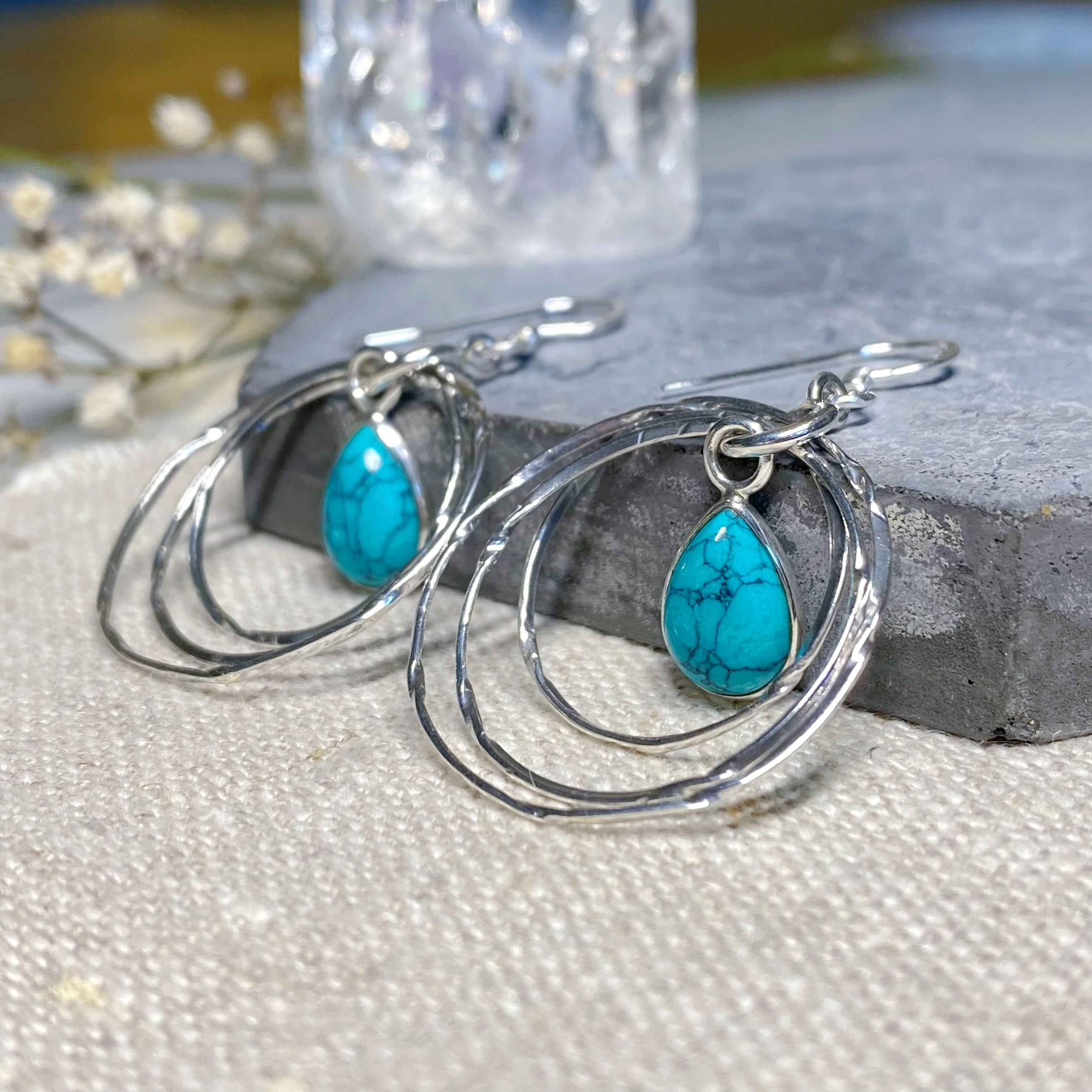 Eleri Teardrop Gemstone Hoop Earrings -Turquoise- - Image 4