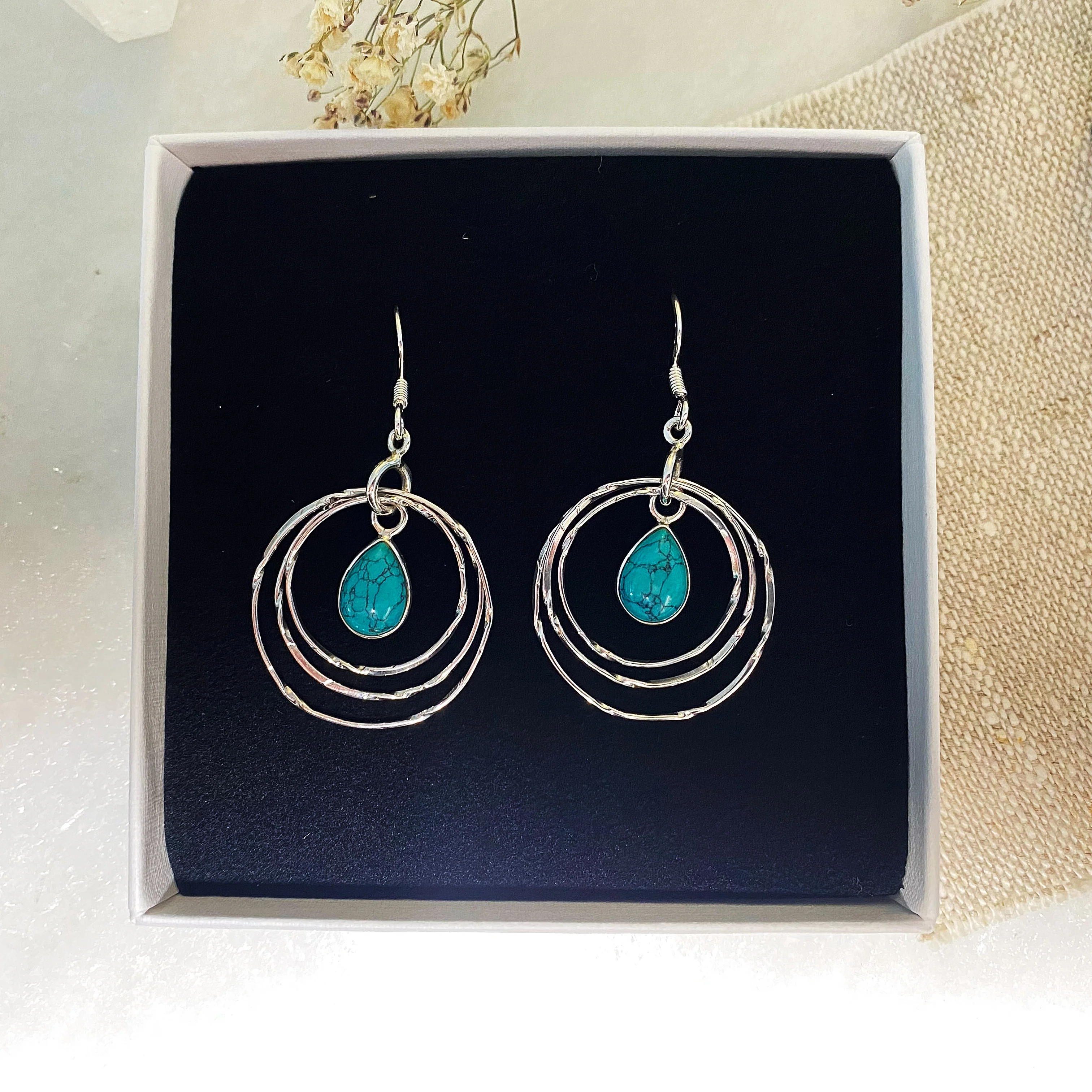 Eleri Teardrop Gemstone Hoop Earrings -Turquoise- - Image 5