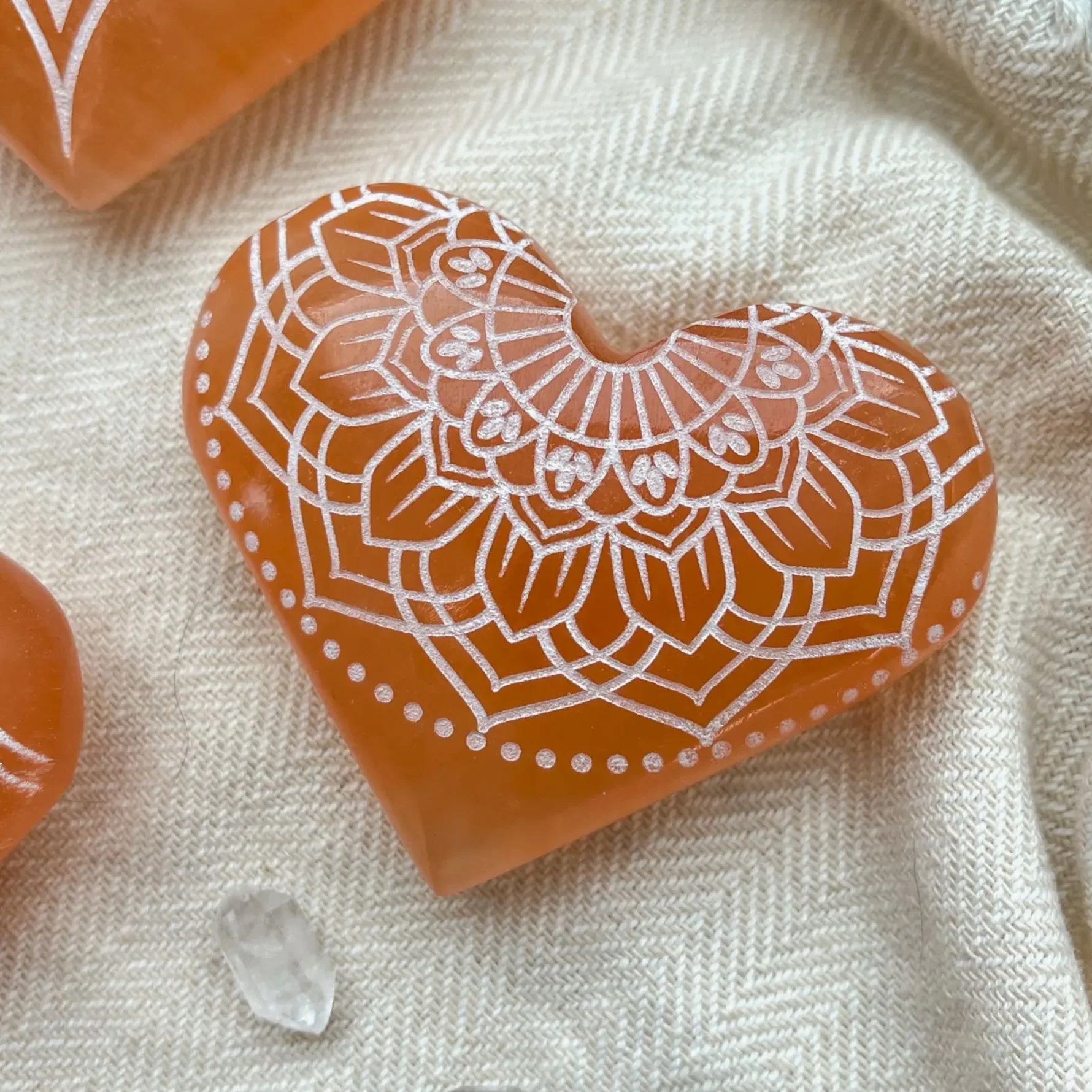 Engraved Peach Selenite Heart Shaped Crystal -Radiate Bliss -NEW - Image 3