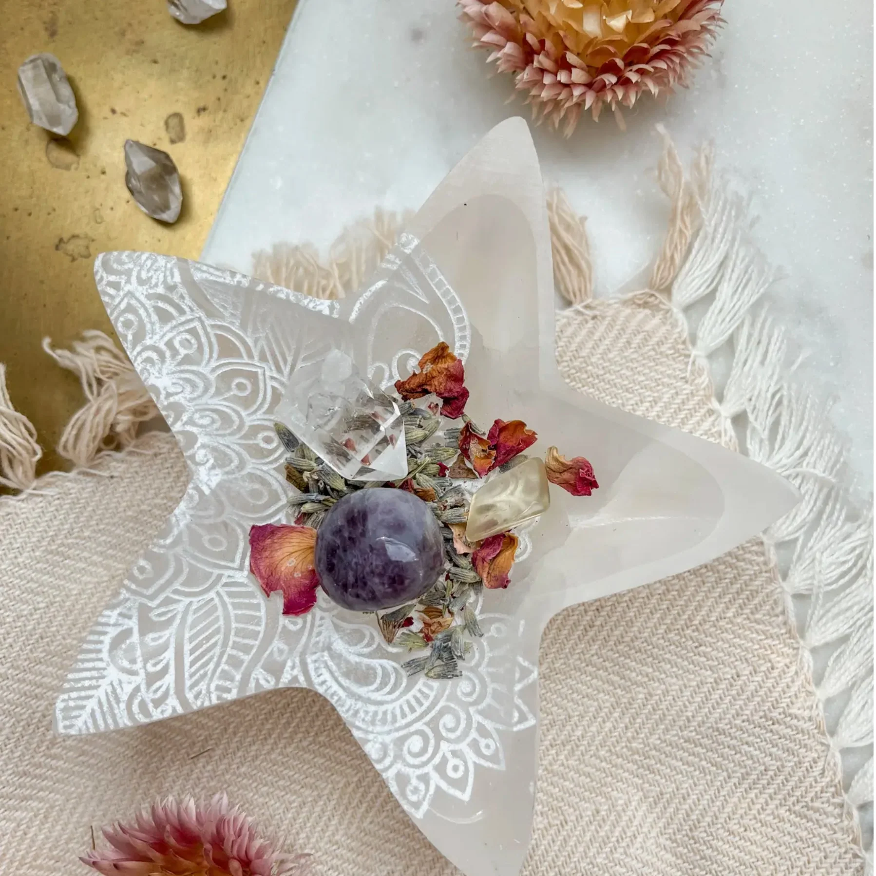 "Henna Prayer" Star Selenite Crystal Trinket Dish -NEW - Image 3