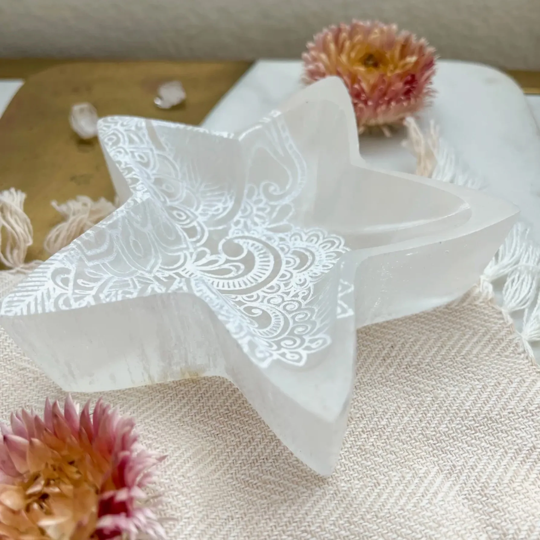 "Henna Prayer" Star Selenite Crystal Trinket Dish -NEW - Image 4