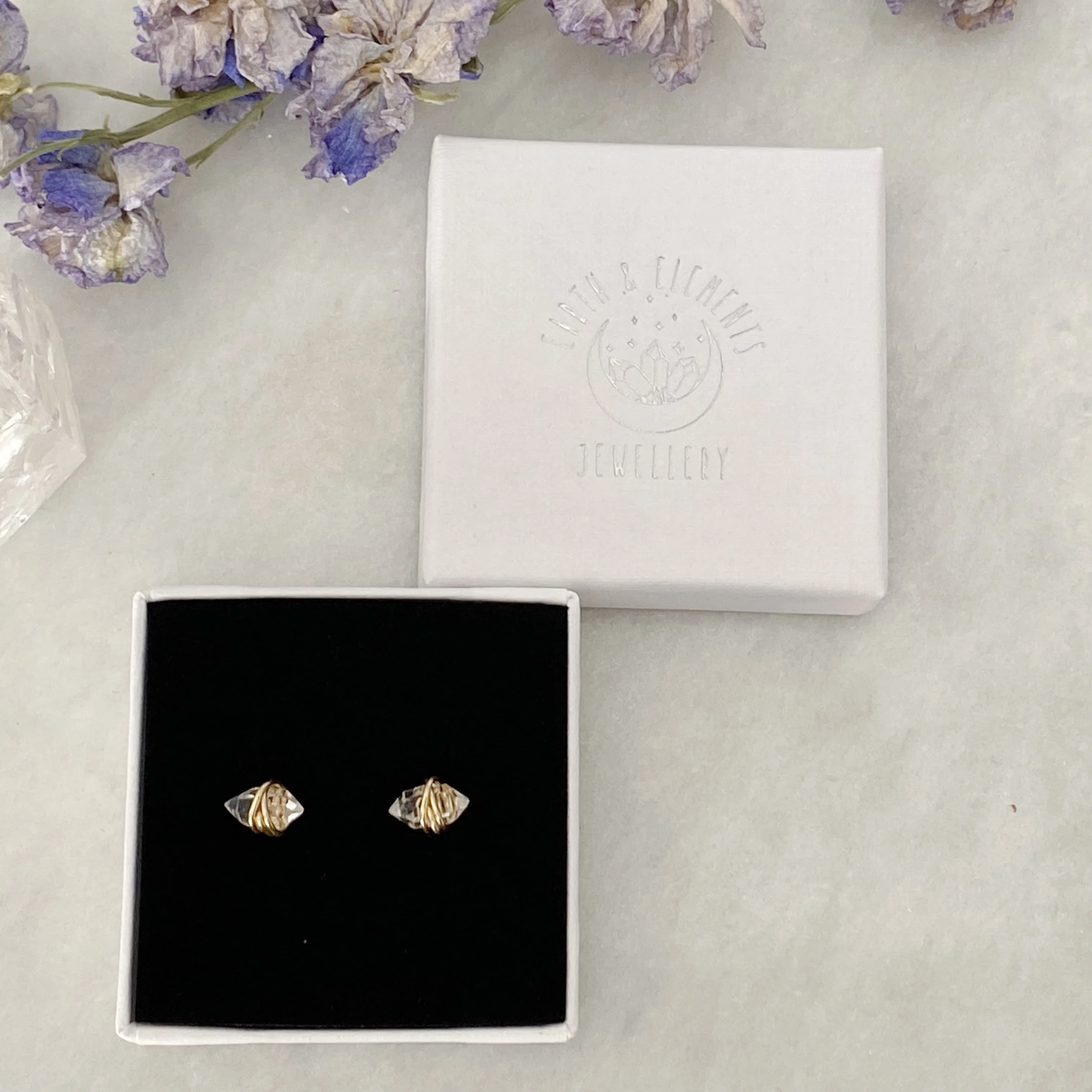 Herkimer Gold Wrap Diamond Studs - Image 3