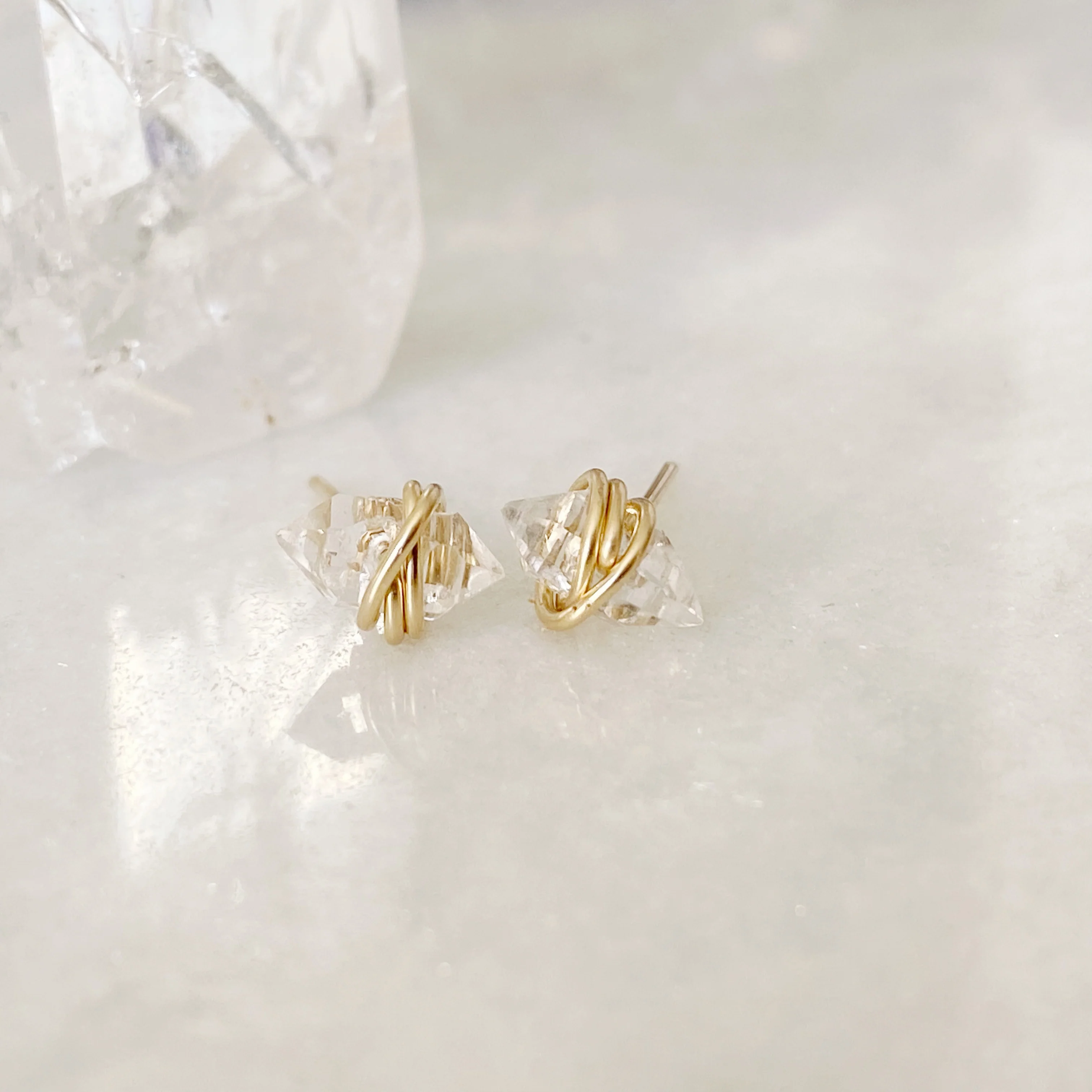 Herkimer Gold Wrap Diamond Studs - Image 4
