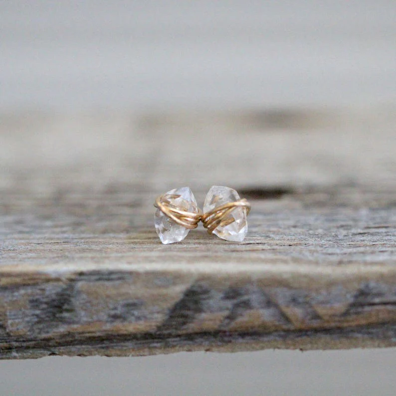 Herkimer Gold Wrap Diamond Studs - Image 7