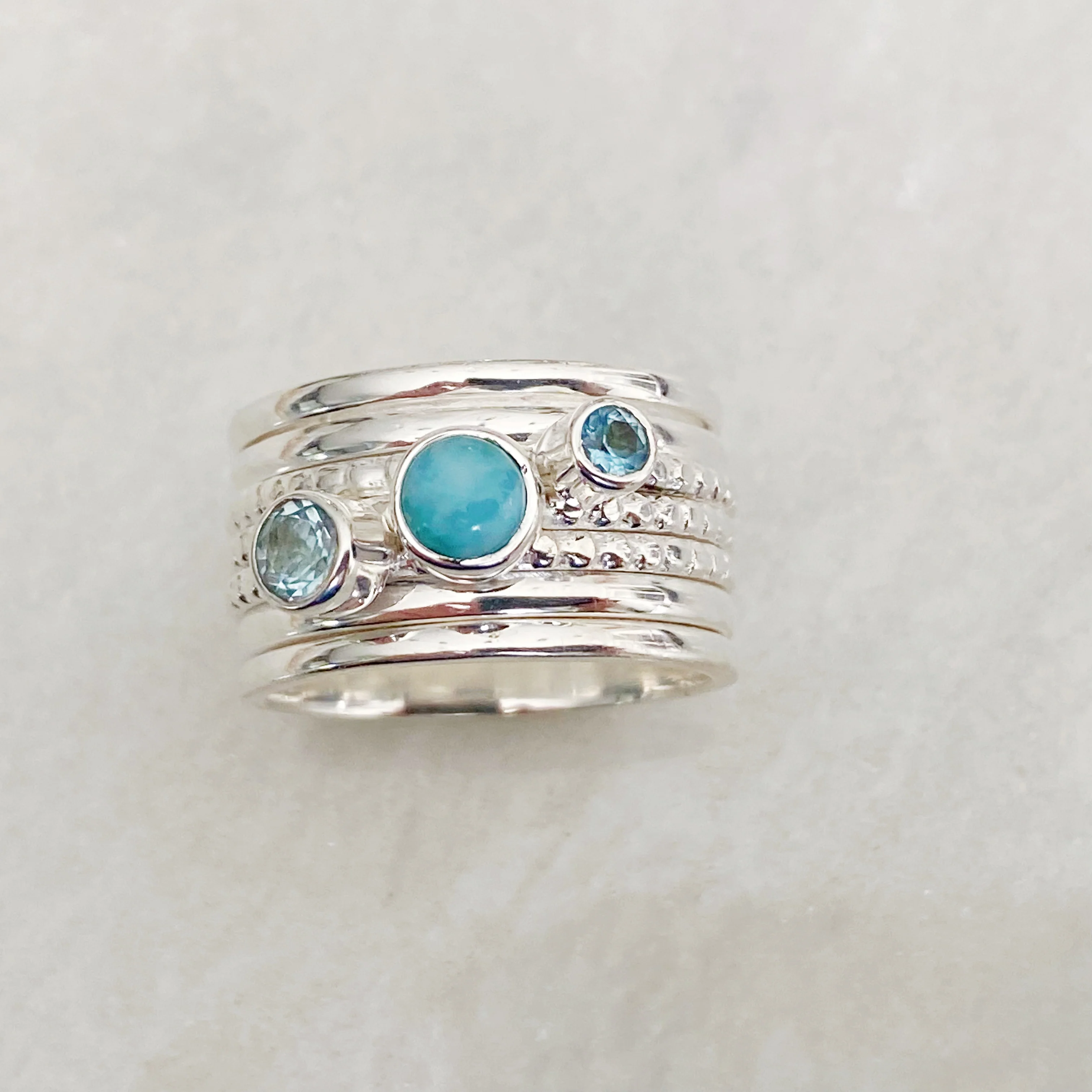 KALI - Larimar and Topaz Silver Spinner Ring - Image 3