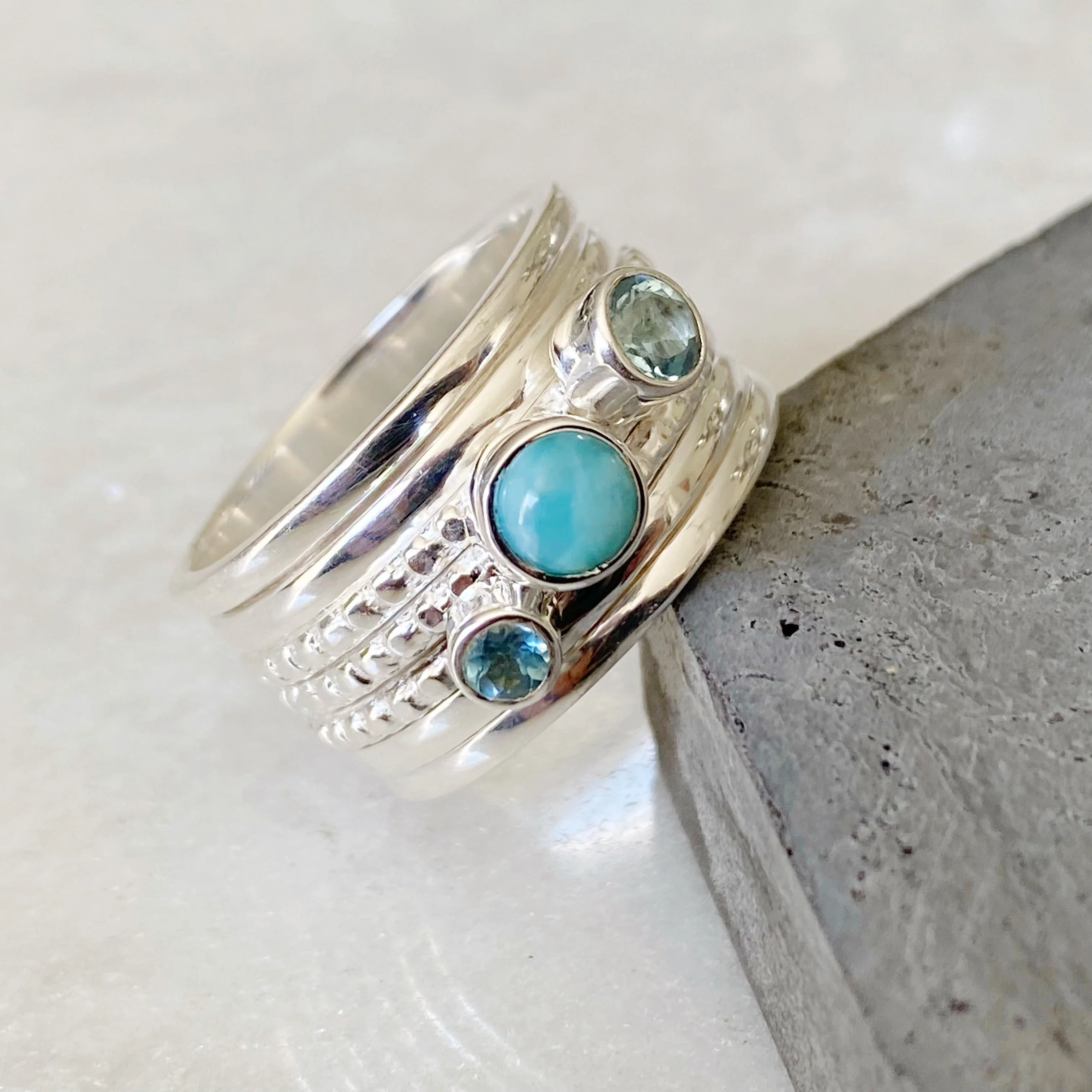 KALI - Larimar and Topaz Silver Spinner Ring - Image 4
