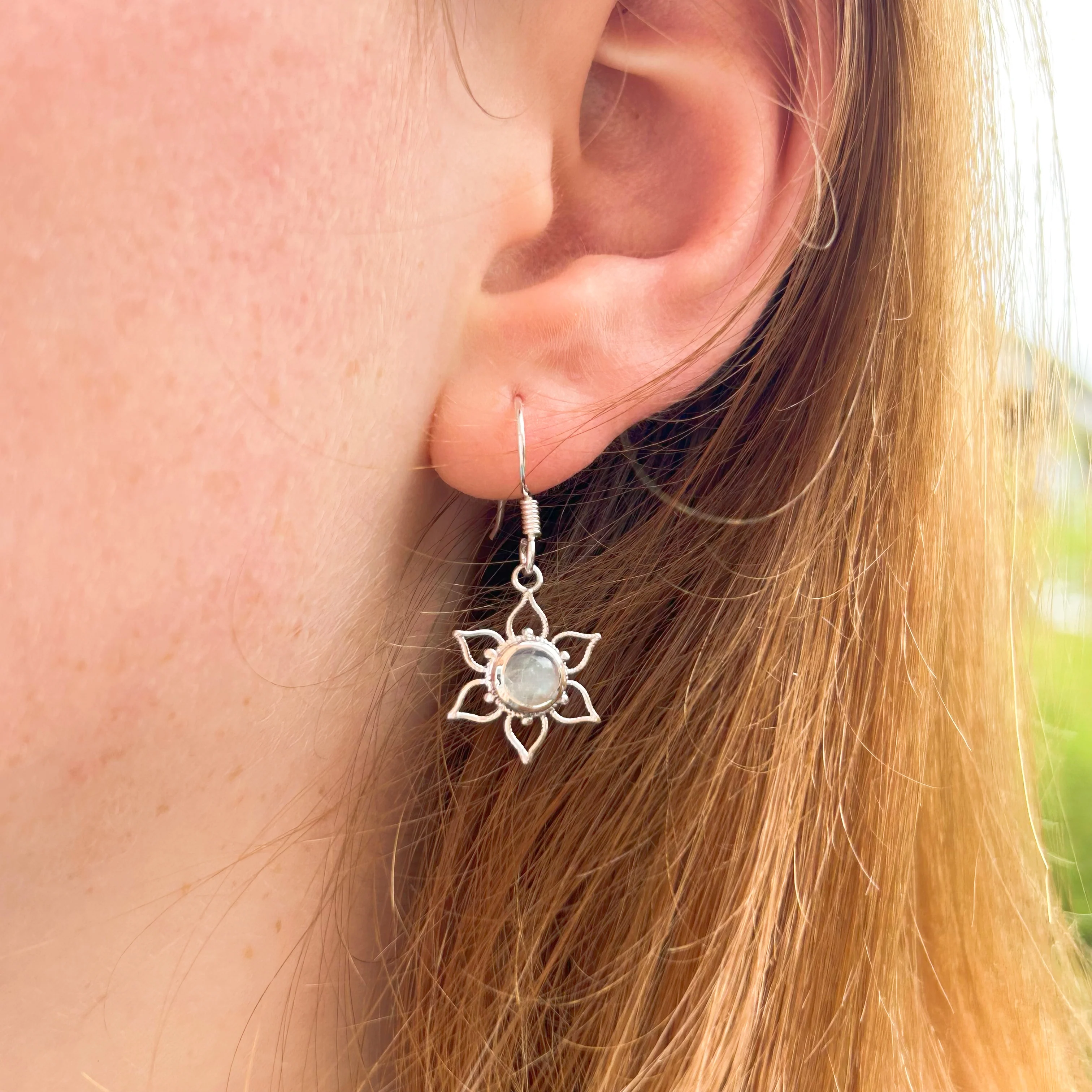 Lotus Flower Mandala Earrings - Silver and Moonstone - Image 5