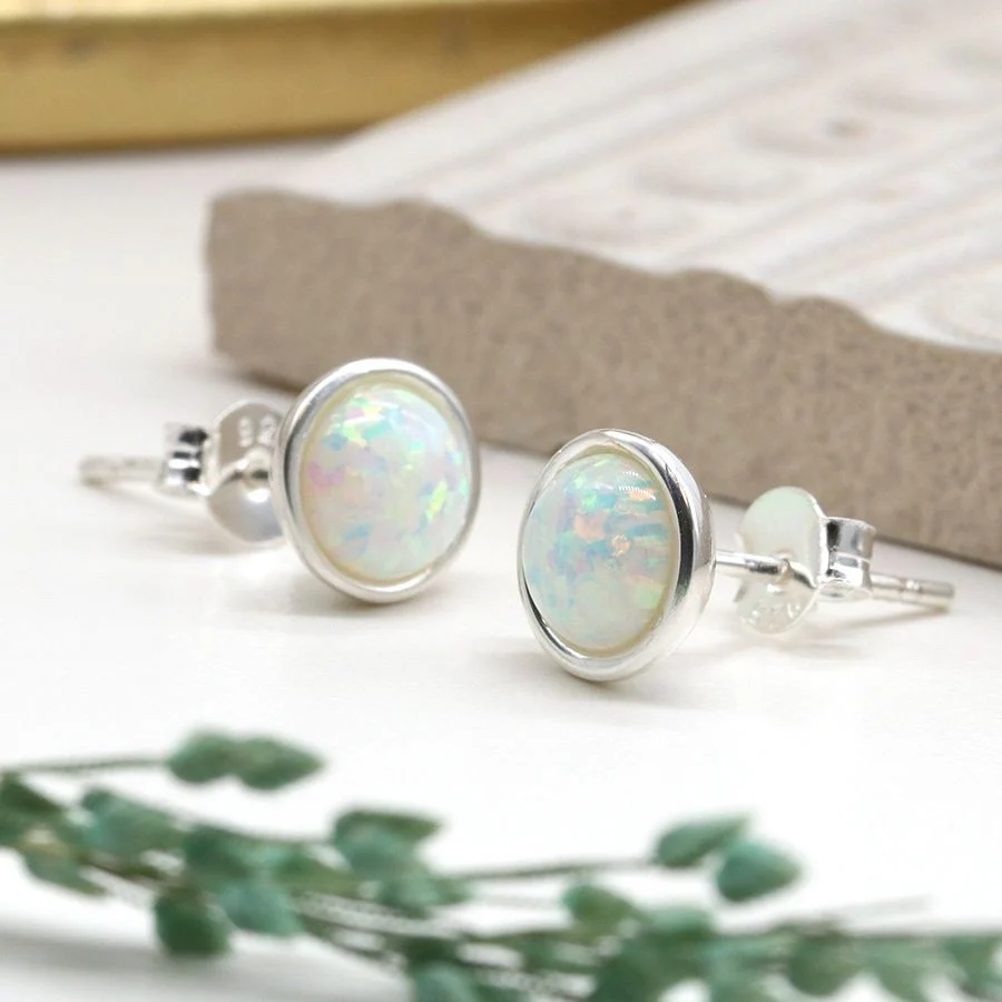 Maria White Opal Stud Earrings - Image 3
