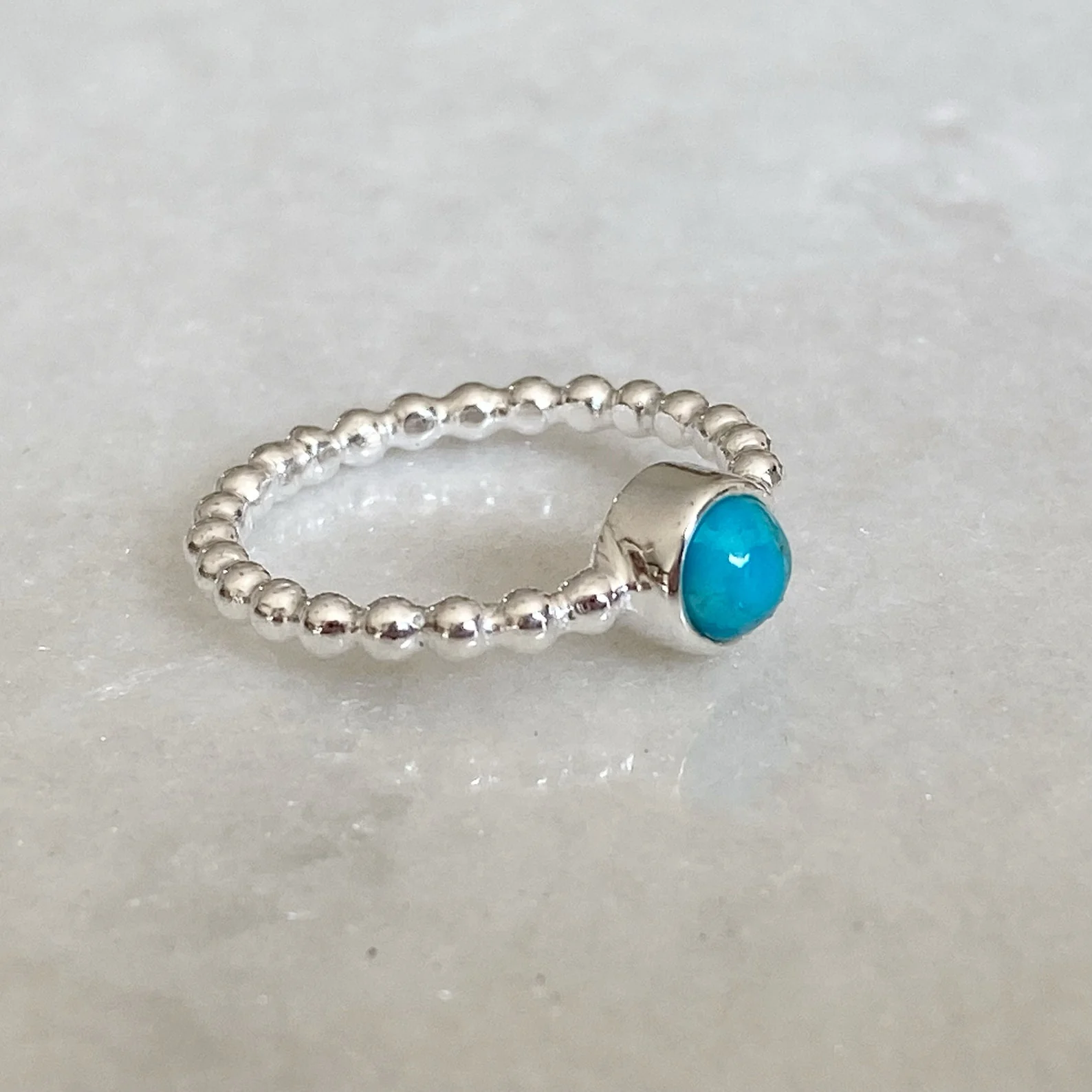 Maya -Turquoise Beaded Stackable Silver Ring - Image 5