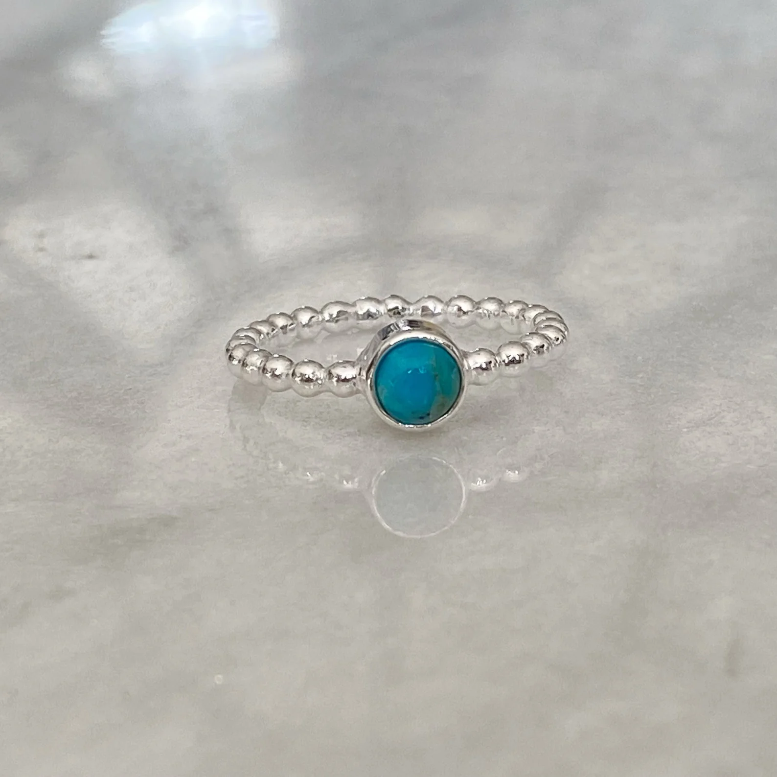 Maya -Turquoise Beaded Stackable Silver Ring - Image 7