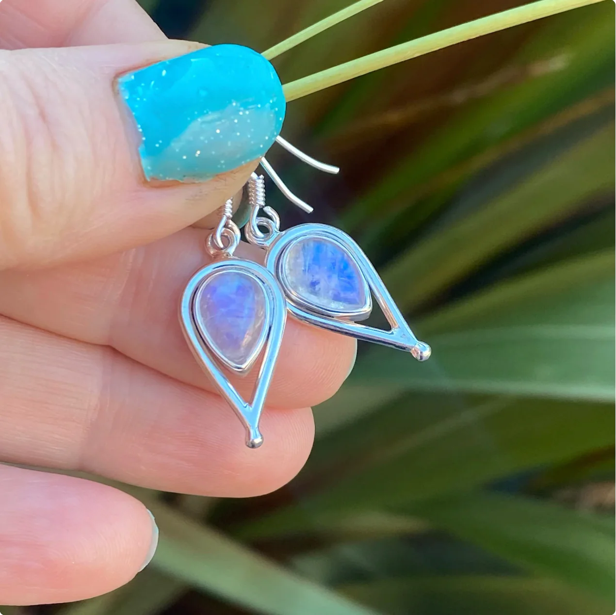Moonstone Gemstone Teardrop Earrings - Image 3