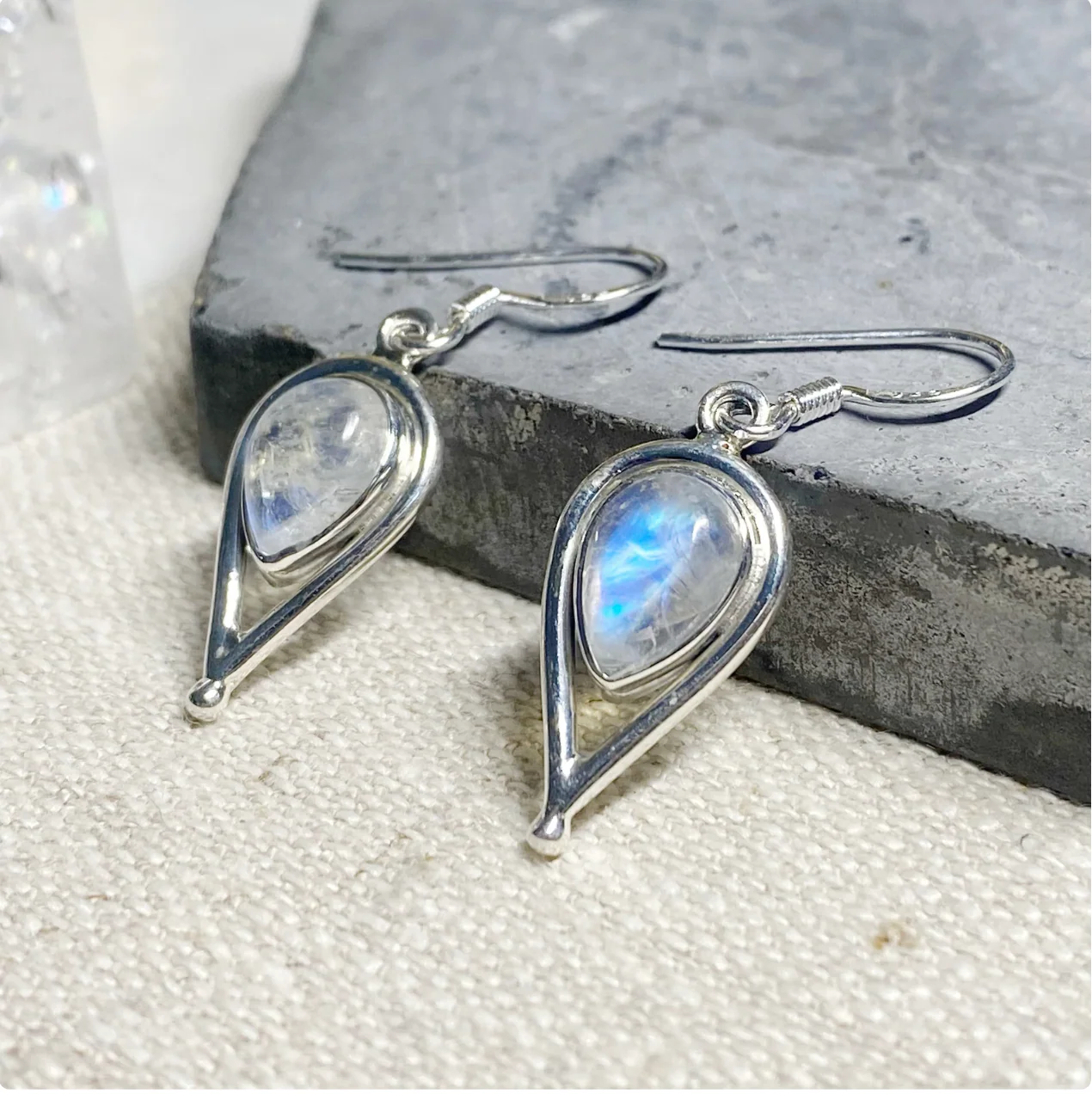 Moonstone Gemstone Teardrop Earrings - Image 4