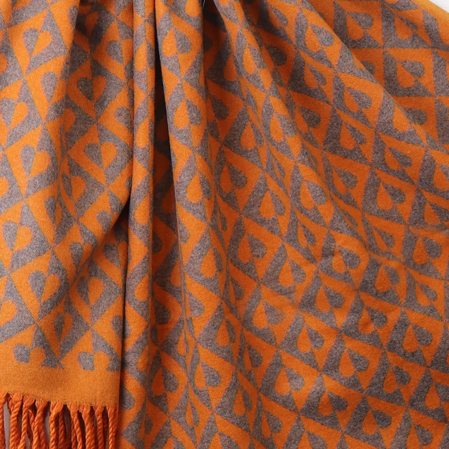 Orange Geo Heart  Jacquard Scarf & Tassels - Image 3