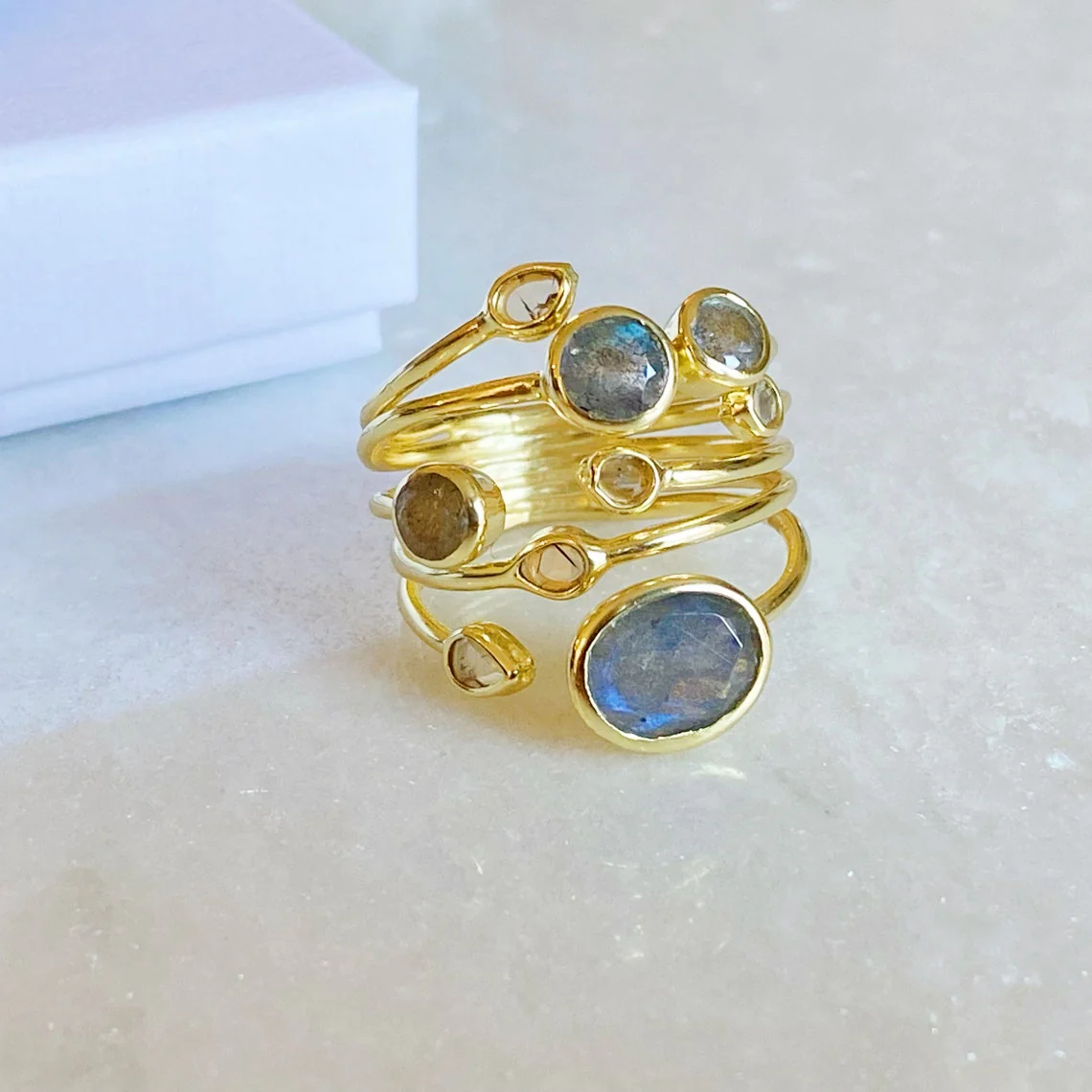 Polki Diamond Gemstone Ring - Image 3