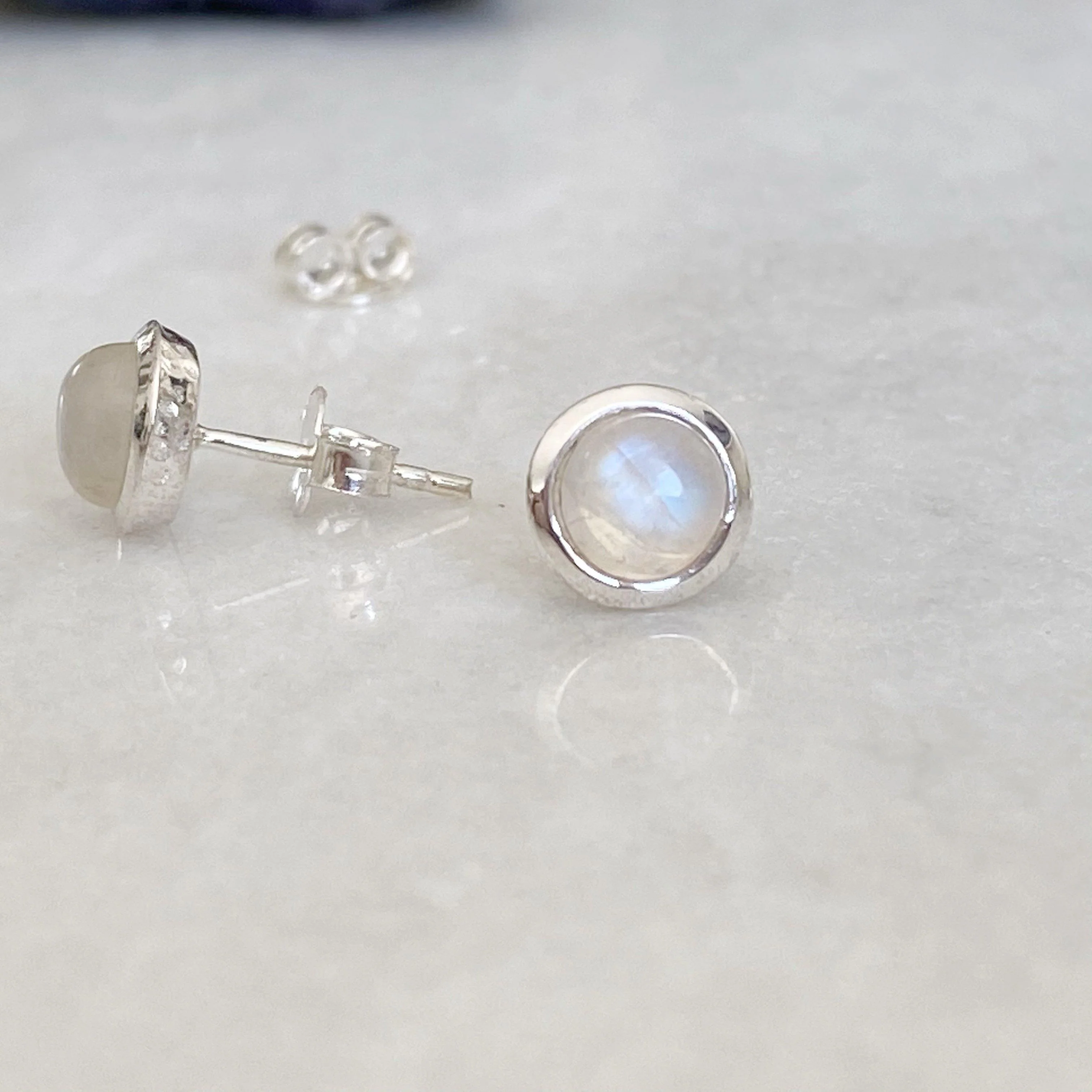 Rainbow Moonstone Silver Stud Earrings - Image 3