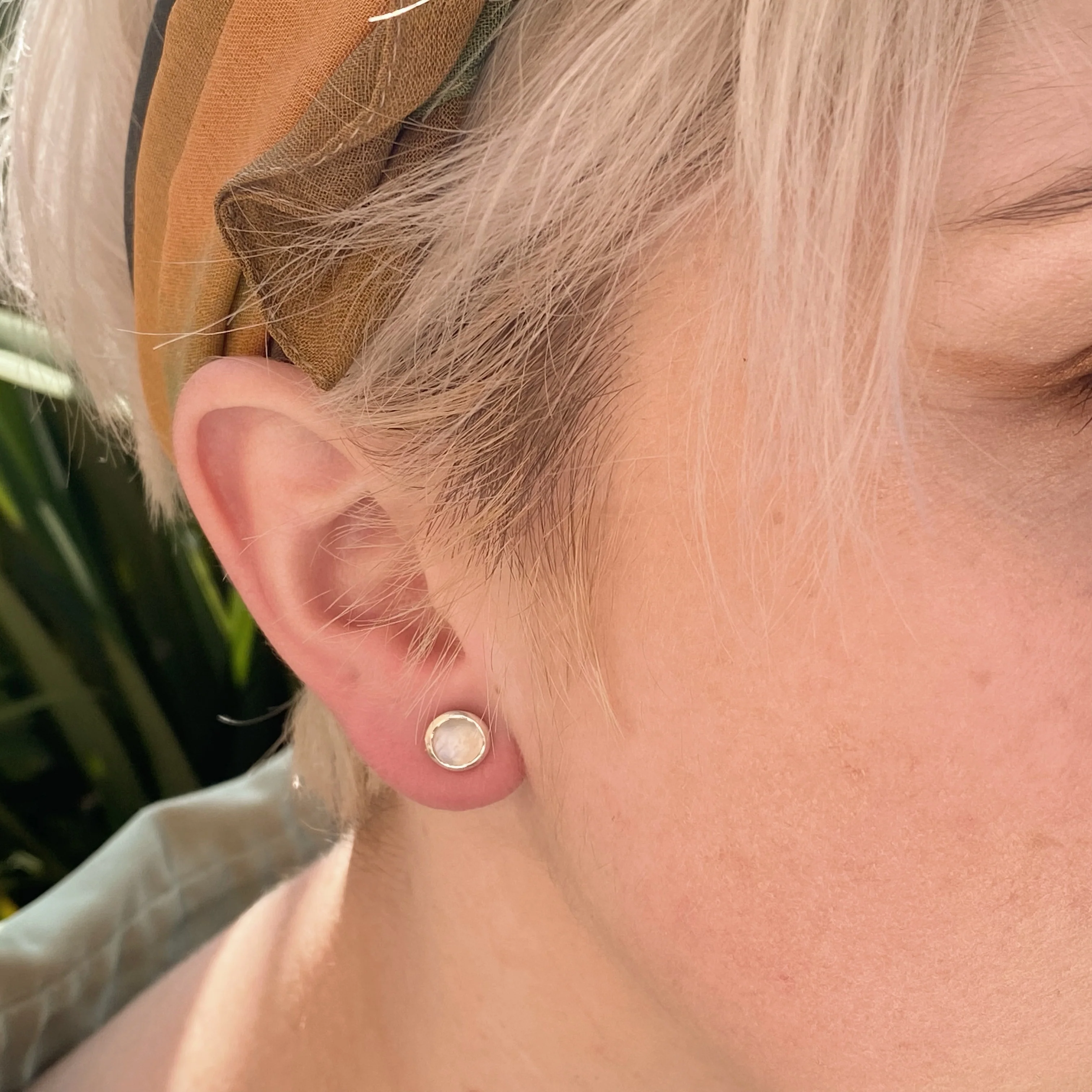 Rainbow Moonstone Silver Stud Earrings - Image 4