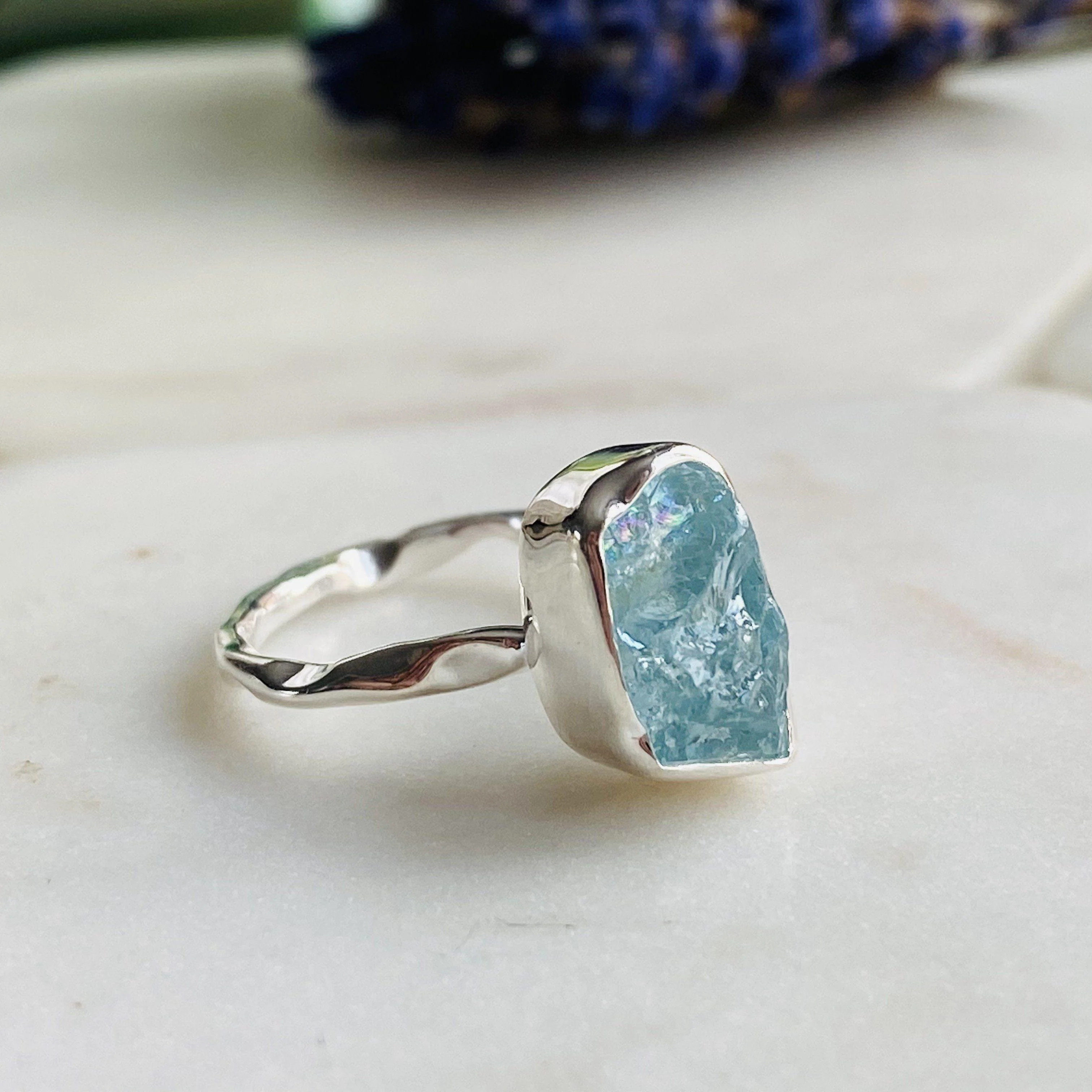 Stunning Raw Cut Aquamarine Ring - Image 7
