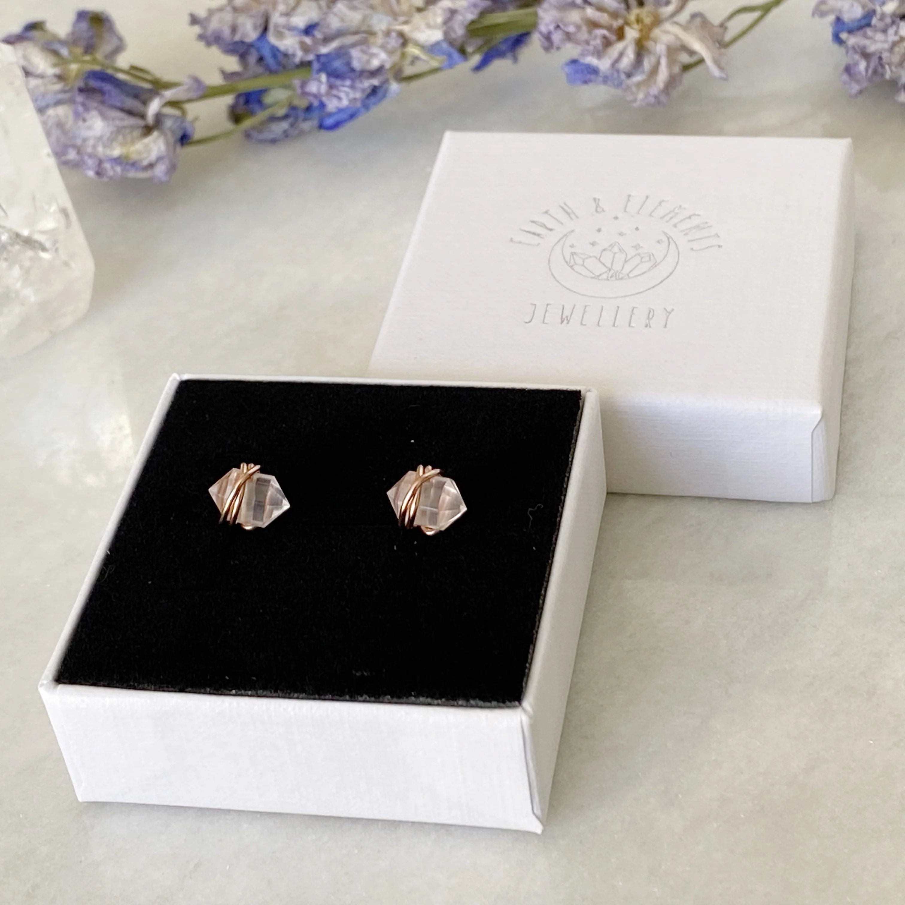 Yellow Gold Rose Quartz Pike Studs - Image 5