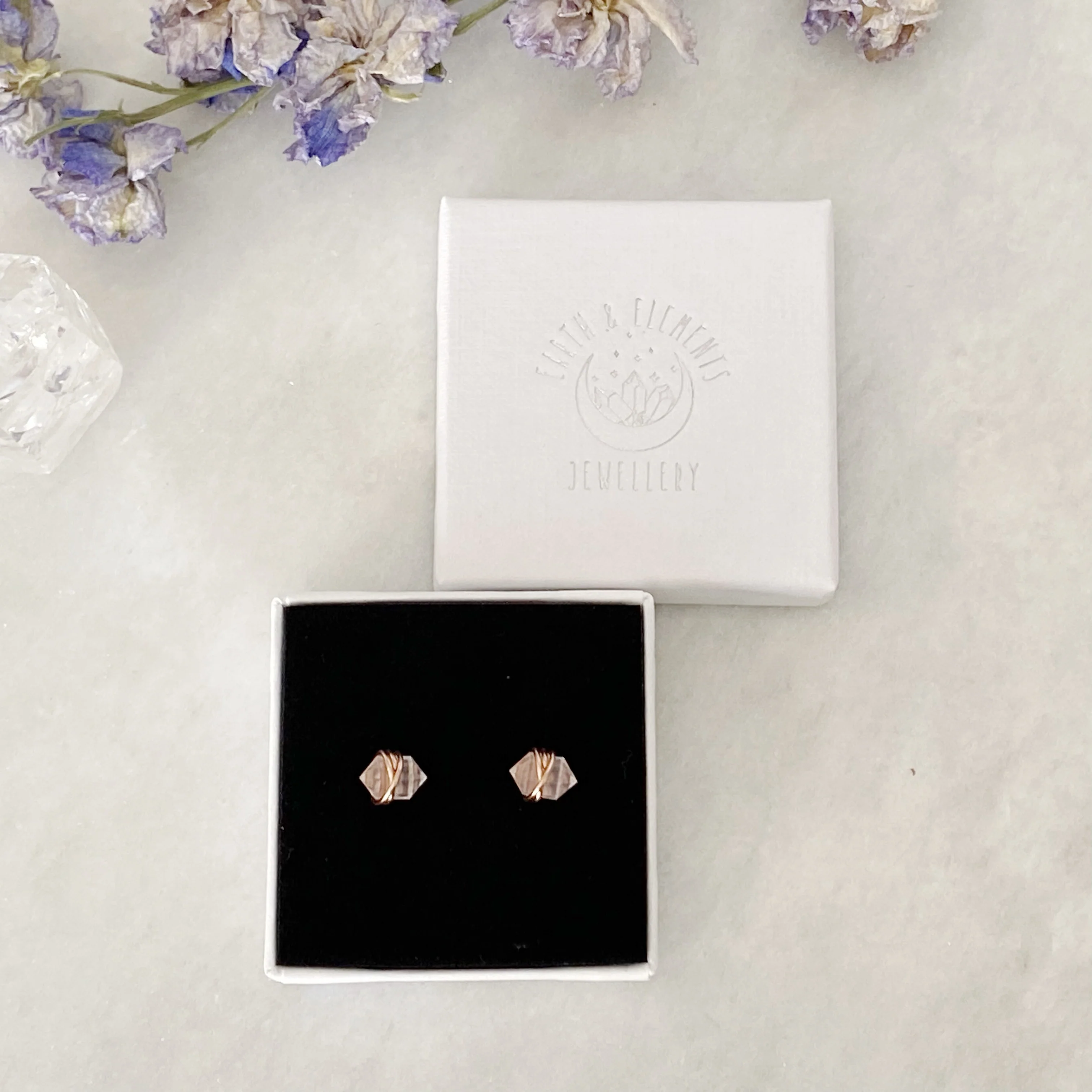 Yellow Gold Rose Quartz Pike Studs - Image 7