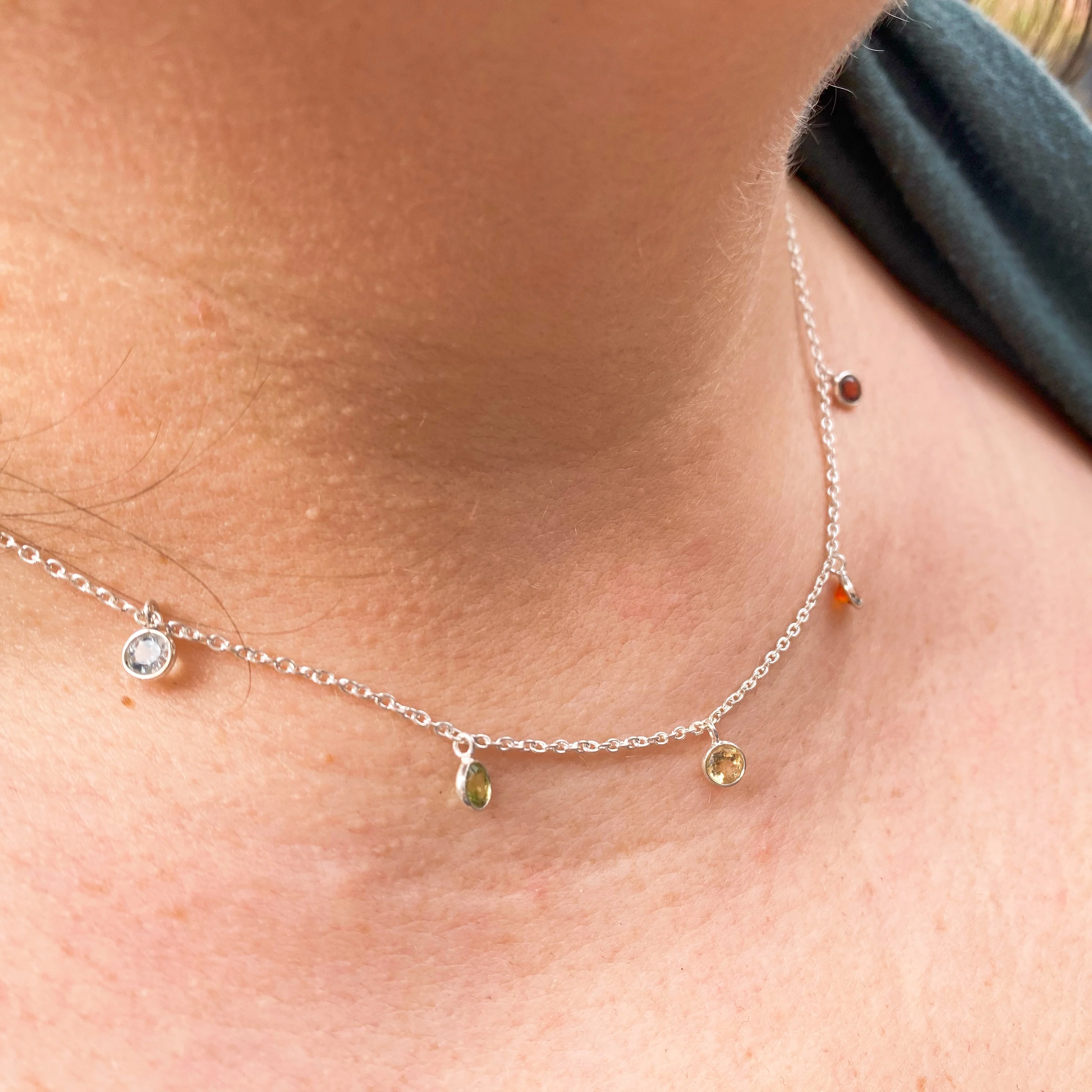 Silver Chakra Gemstone Droplet Necklace - Image 3