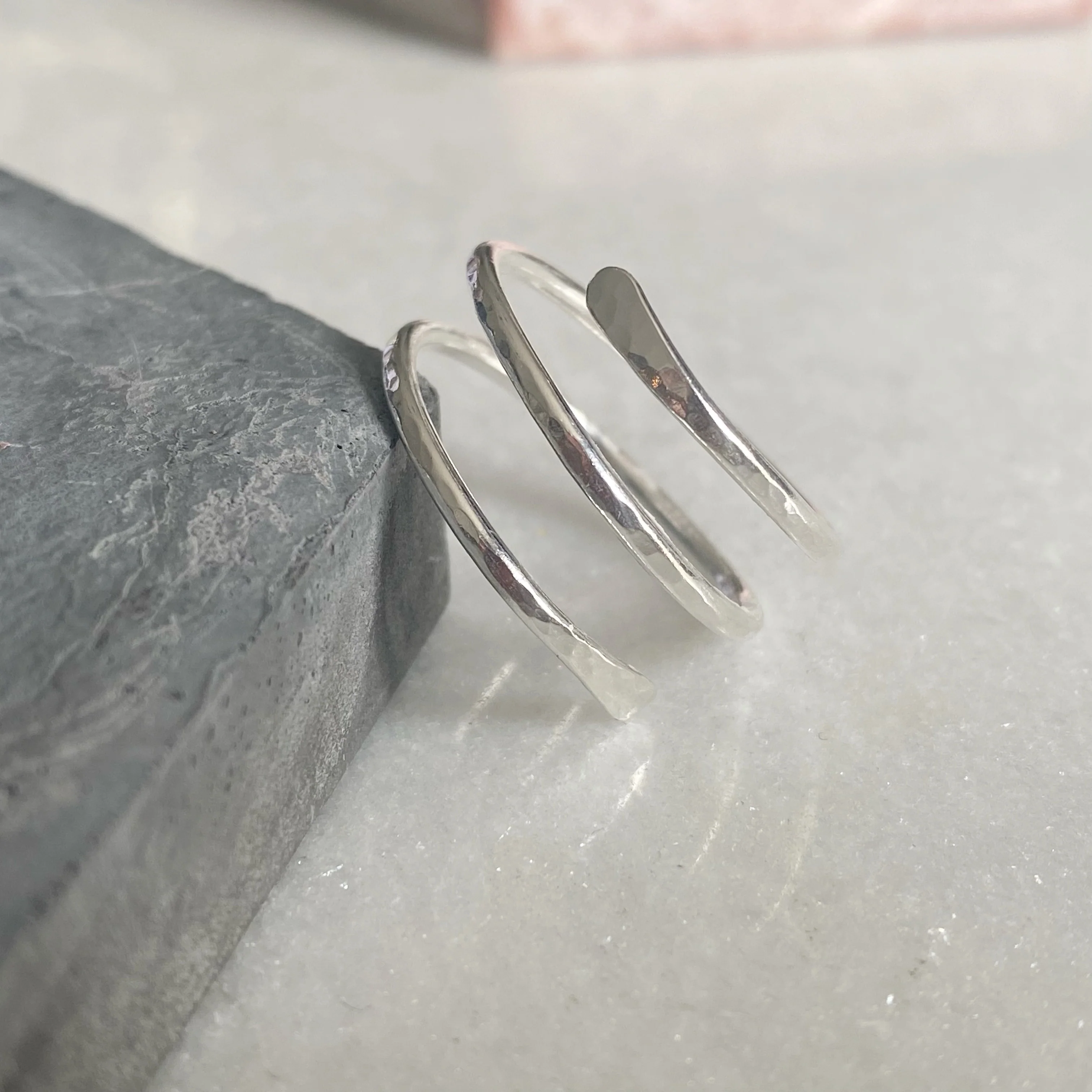 Slim Silver Spiral Crossover Ring - Image 3
