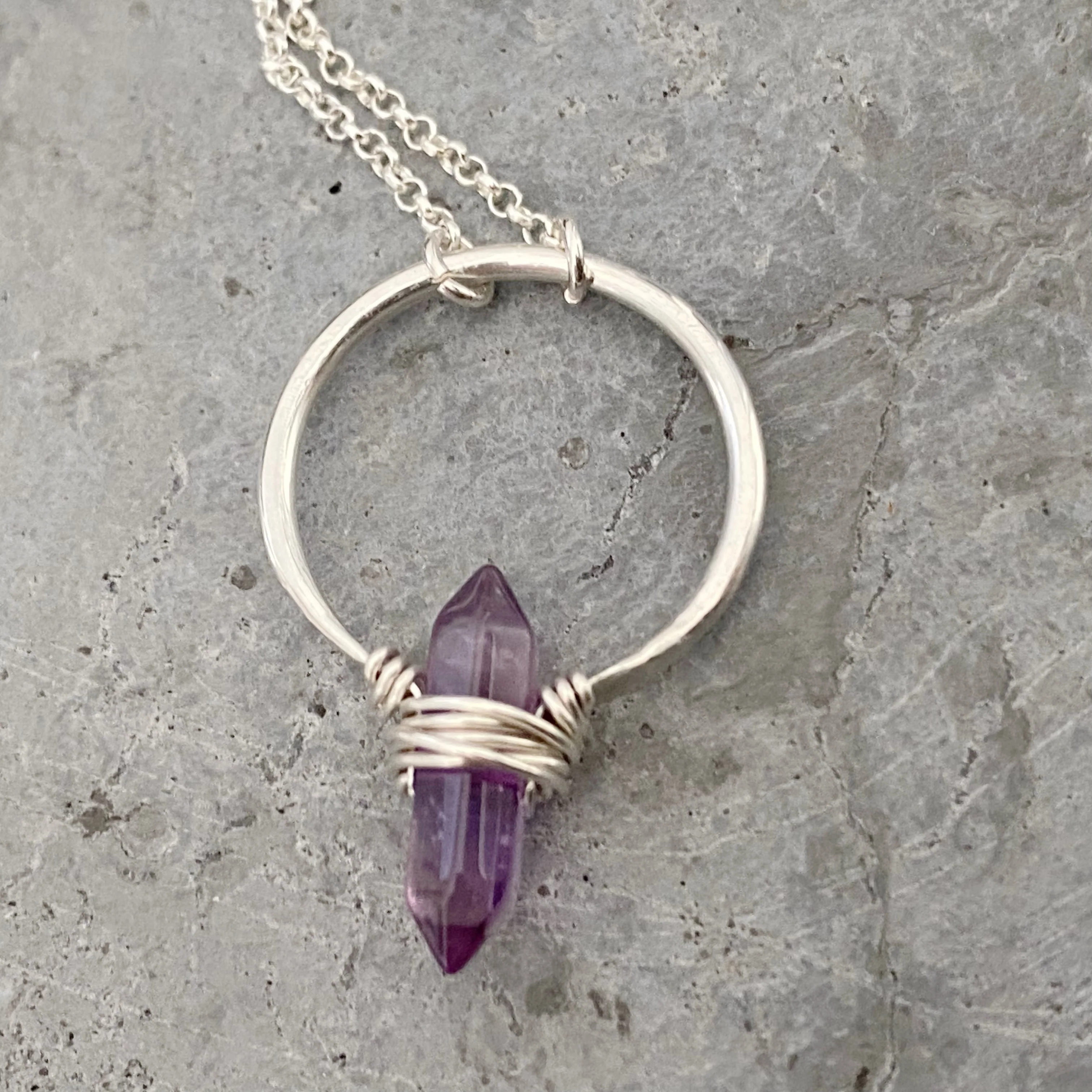 Sterling Silver Crest Necklace -Amethyst - Image 3