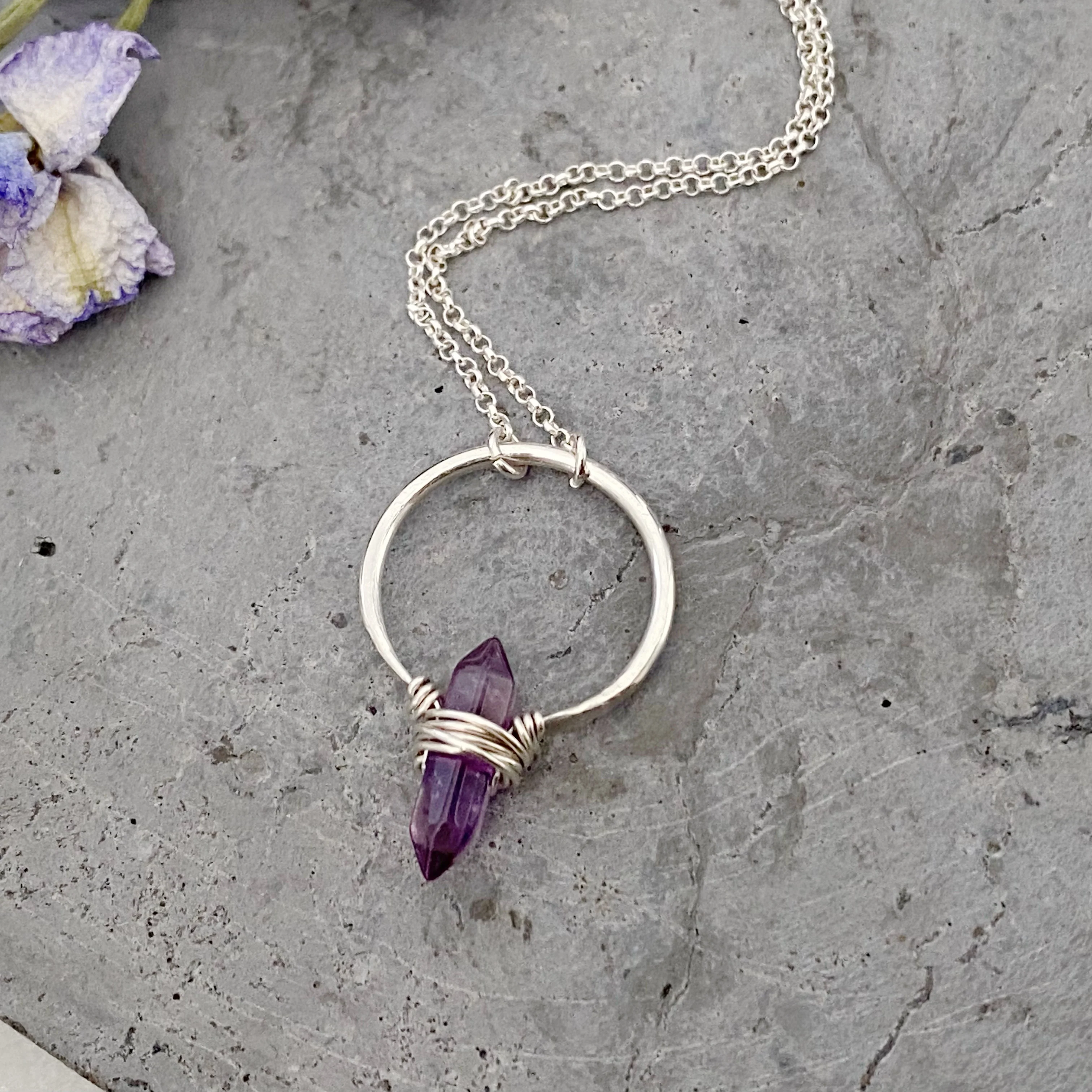 Sterling Silver Crest Necklace -Amethyst - Image 4