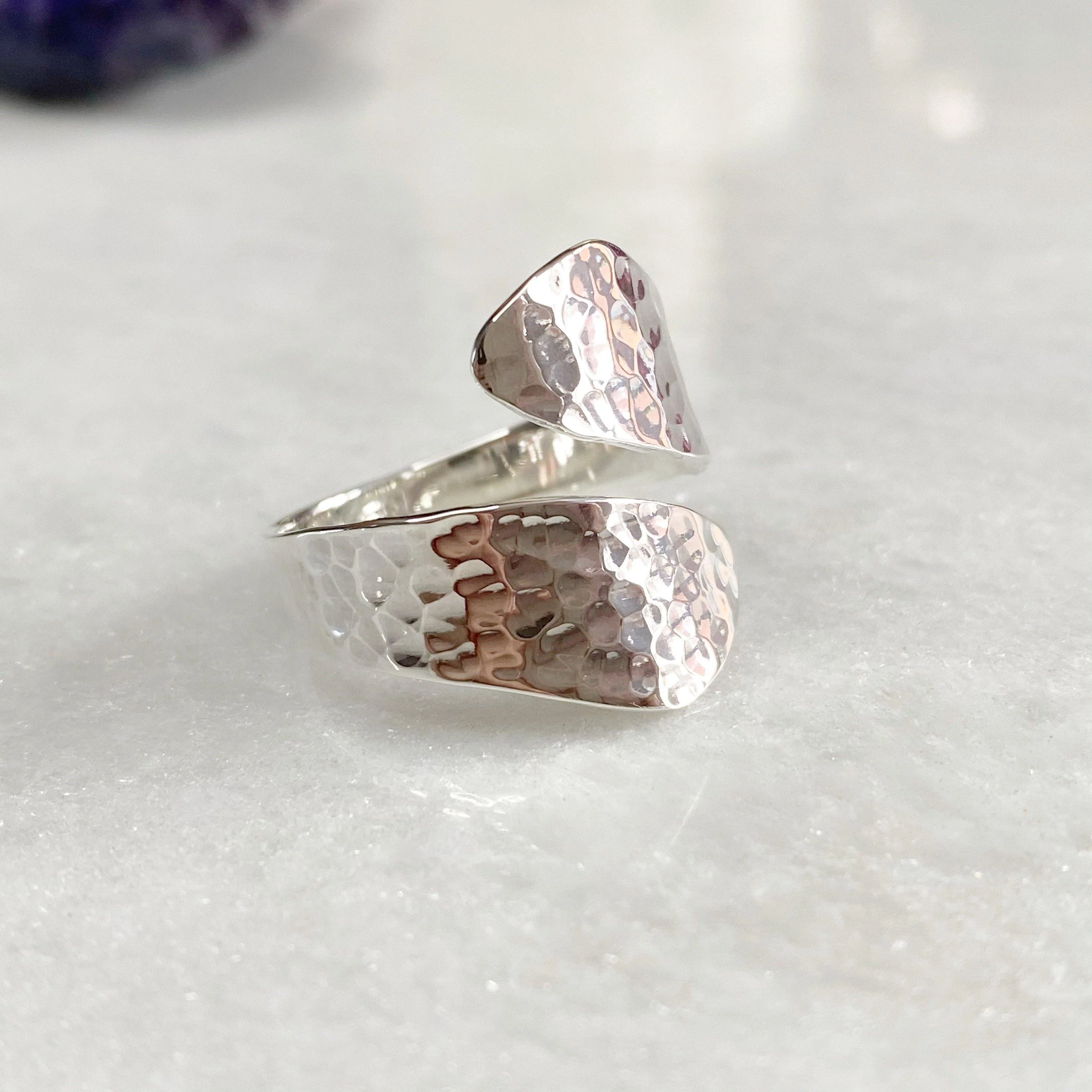 Silver Hammered Wrap Around Ring - Image 3