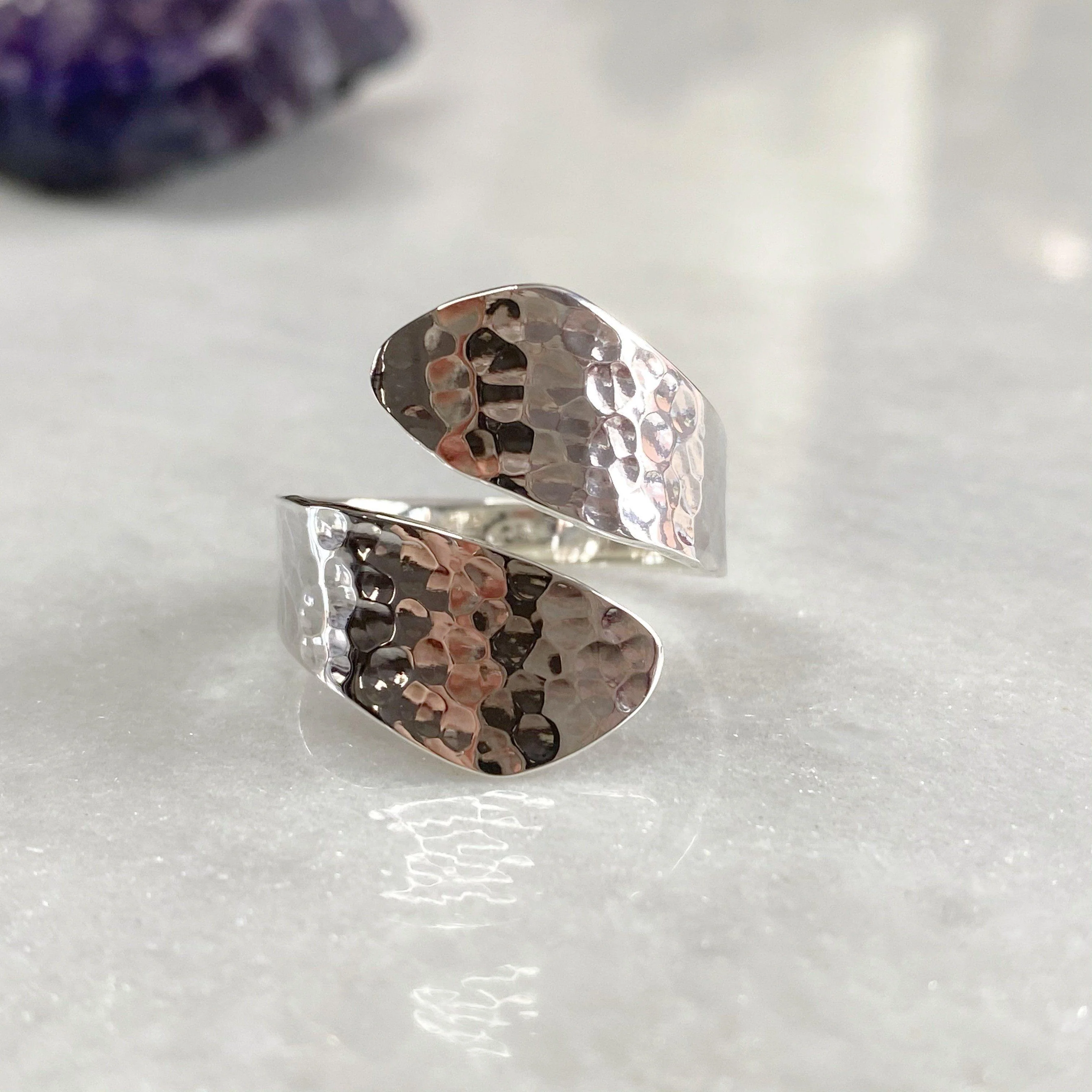 Silver Hammered Wrap Around Ring - Image 5